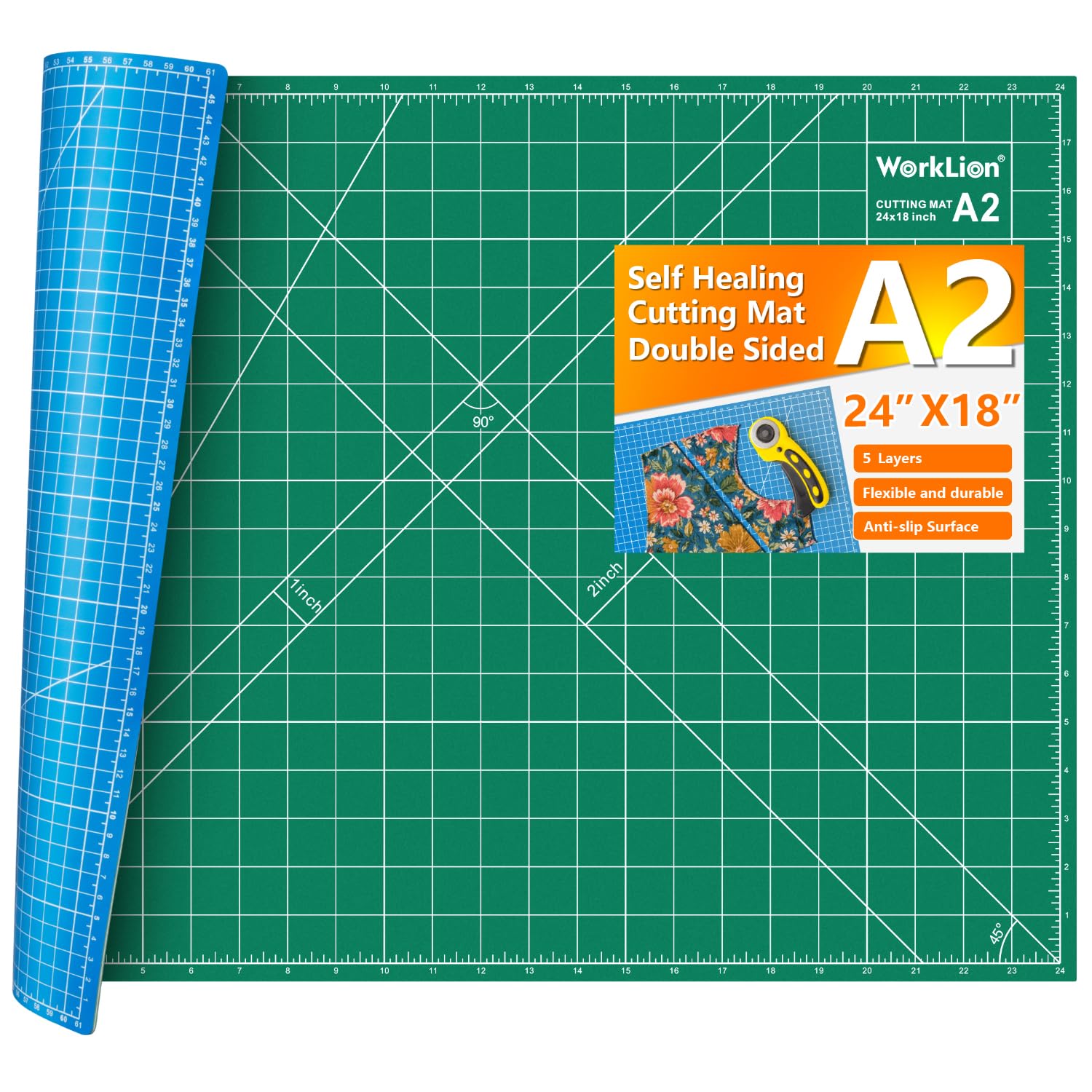 WORKLION 18'' x 24'' Large Self Healing PVC Cutting Mat, Double Sided, Gridded Rotary Cut…