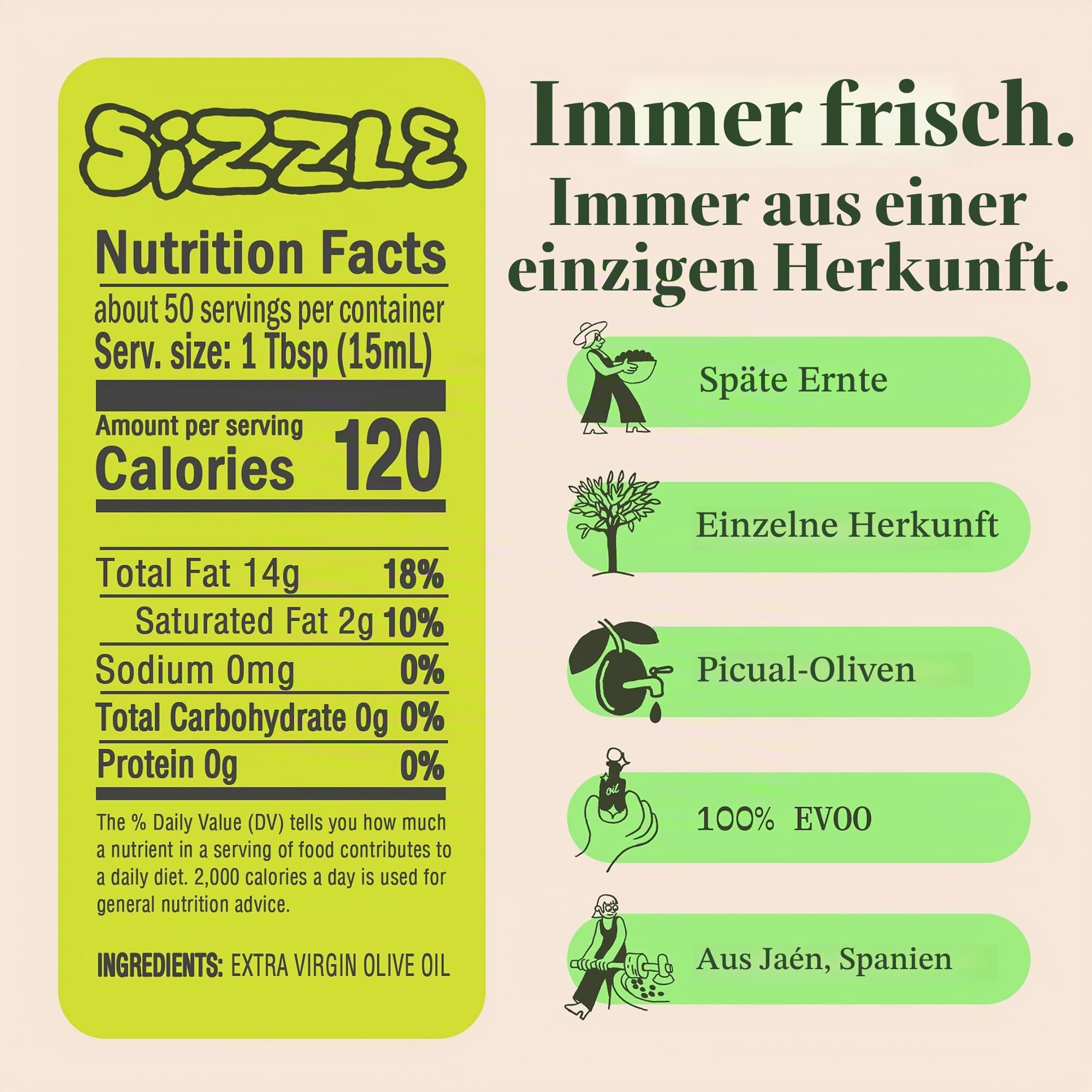 Graza "Sizzle" Extra Virgin Olive Oil. Peak Harvest Cooking Oil. Single Farm Spanish EVOO. 25.3 FZ (750 ML) Squeeze Bottle