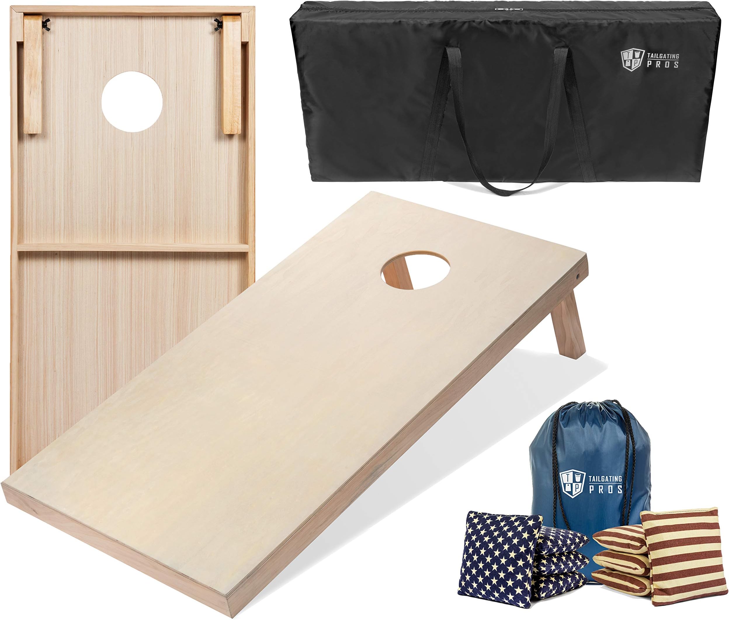 - Tailgating Pros Cornhole Boards - 4'x2' & 3'x2' Cornhole Game w/Carrying Case & Set of 8 Corn Hole Bags - 150+ Color Combos! Optional LED Lights
