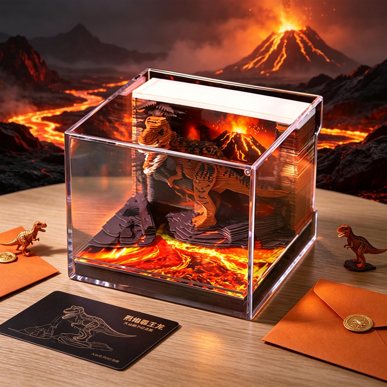 Strappare Calendario 3D 2027, Calendario 2027 da Tavolo con Luci a LED per Casa Ufficio Scuola Studio ，Signore delle Fiamme