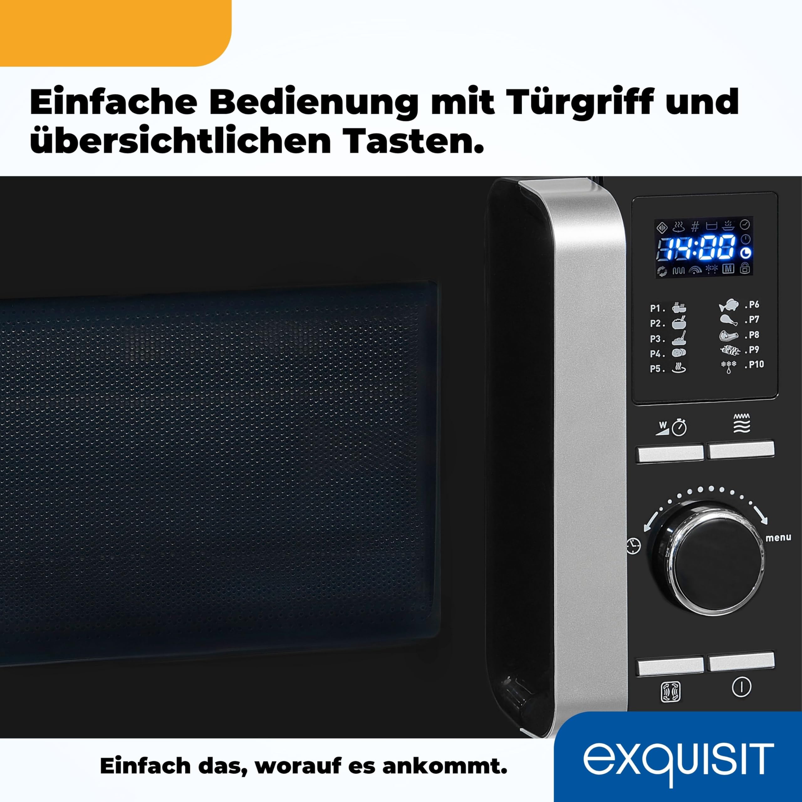 Exquisit Mikrowelle mit Grill und Heißluft - 25 Liter, 900 W | 27 cm Drehteller, 11 Leistungsstufen, 10 Automatikprogramme, Kindersicherung, elegantes Schwarz-Design