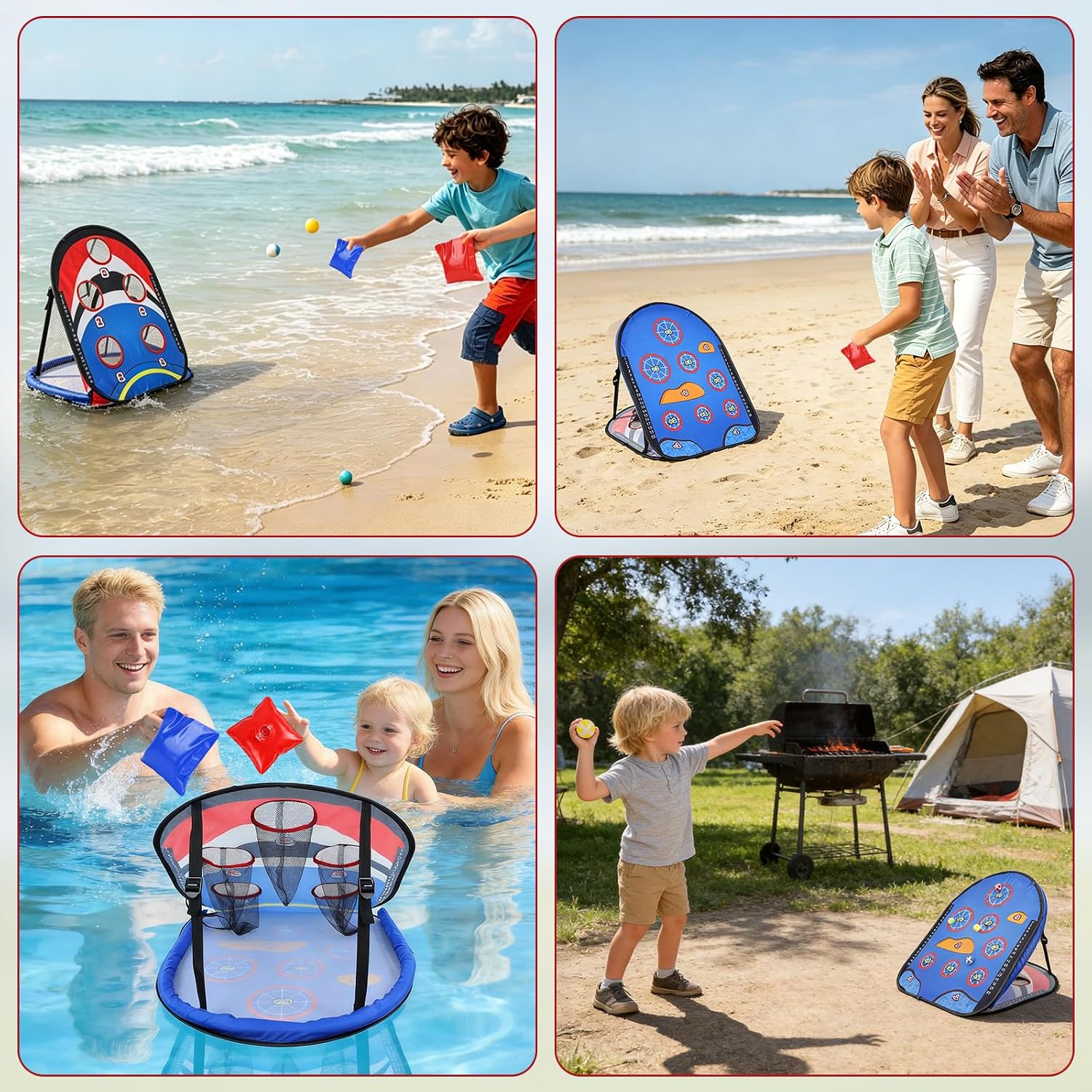 Pool Cornhole Game, AYAMAYA Double Sided Floating Pool Games & Sticky Golf Game for Water and Land Dual-Use, 2 X 3ft Water Corn Hole Board Set with Skip Stones & Sticky Balls for Family Backyard Toys