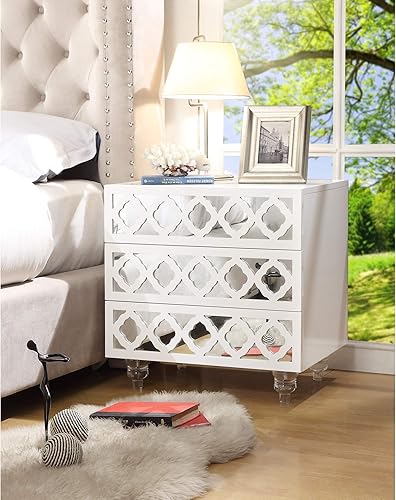 Miniatura 2 de Inspired Home Pablo - Mesita de noche con espejo brillante, 3 cajones, mesa auxiliar, moderna, acrílica Lucite