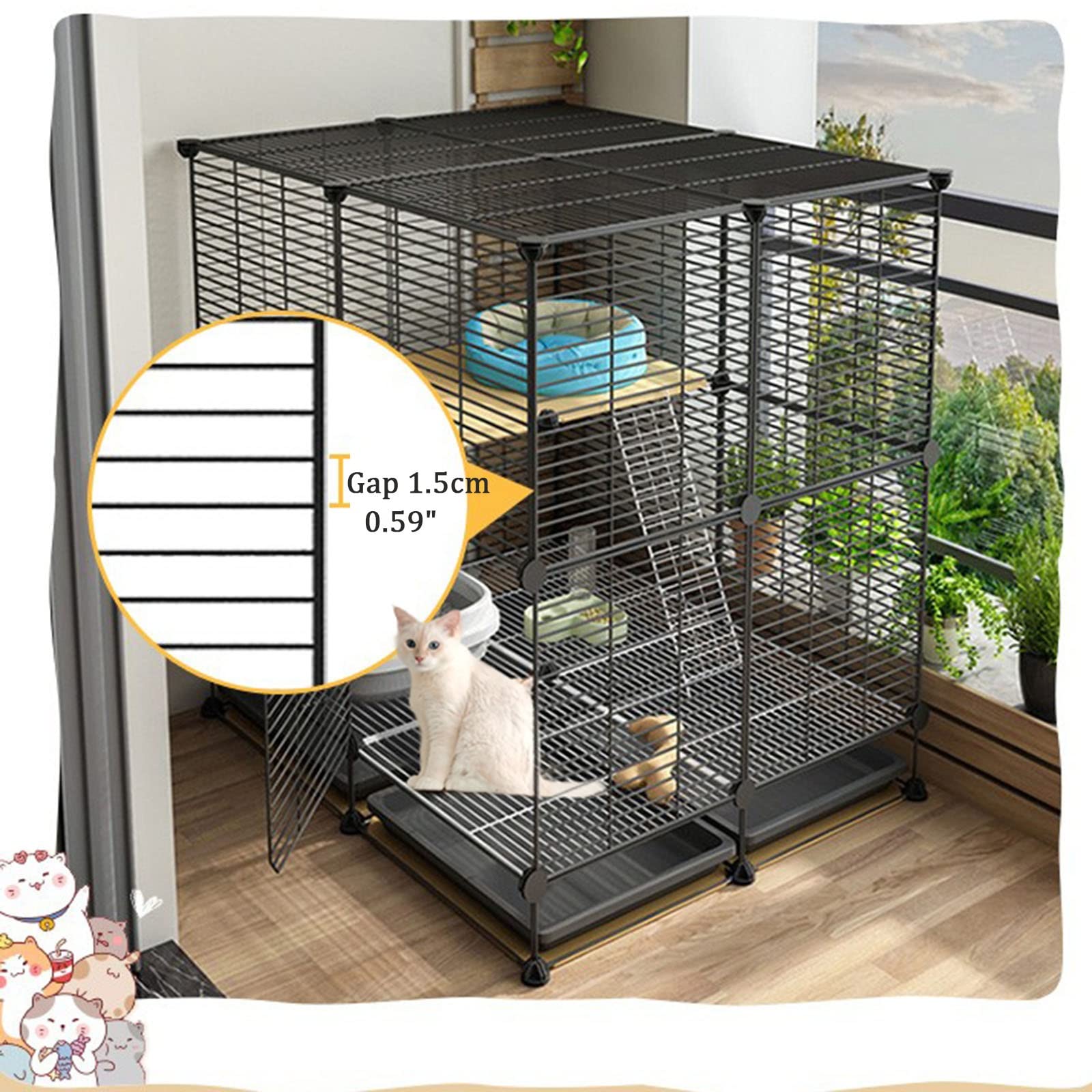 Gabbia per gatti, gabbie per gatti da interno grande, cuccia per gatti box per gatti box per gatti fai da te cuccia in metallo con tappetino extra large per 1-2 gatti, furetto, cincillà, coniglio, p