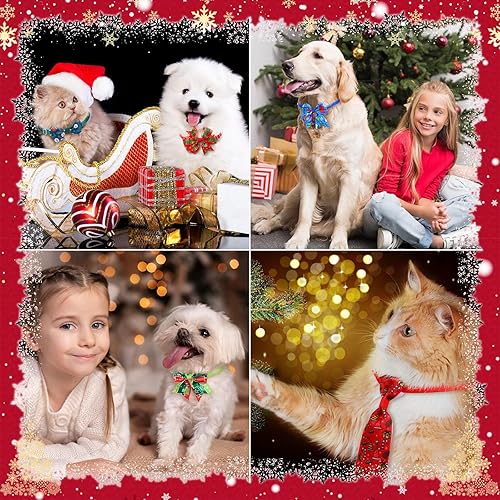Miniatura 5 de Talltalk Juego de 360 corbatines de Navidad para perro, corbatas para perro, accesorios de aseo ajustables con patrones de Papá Noel, muñeco de