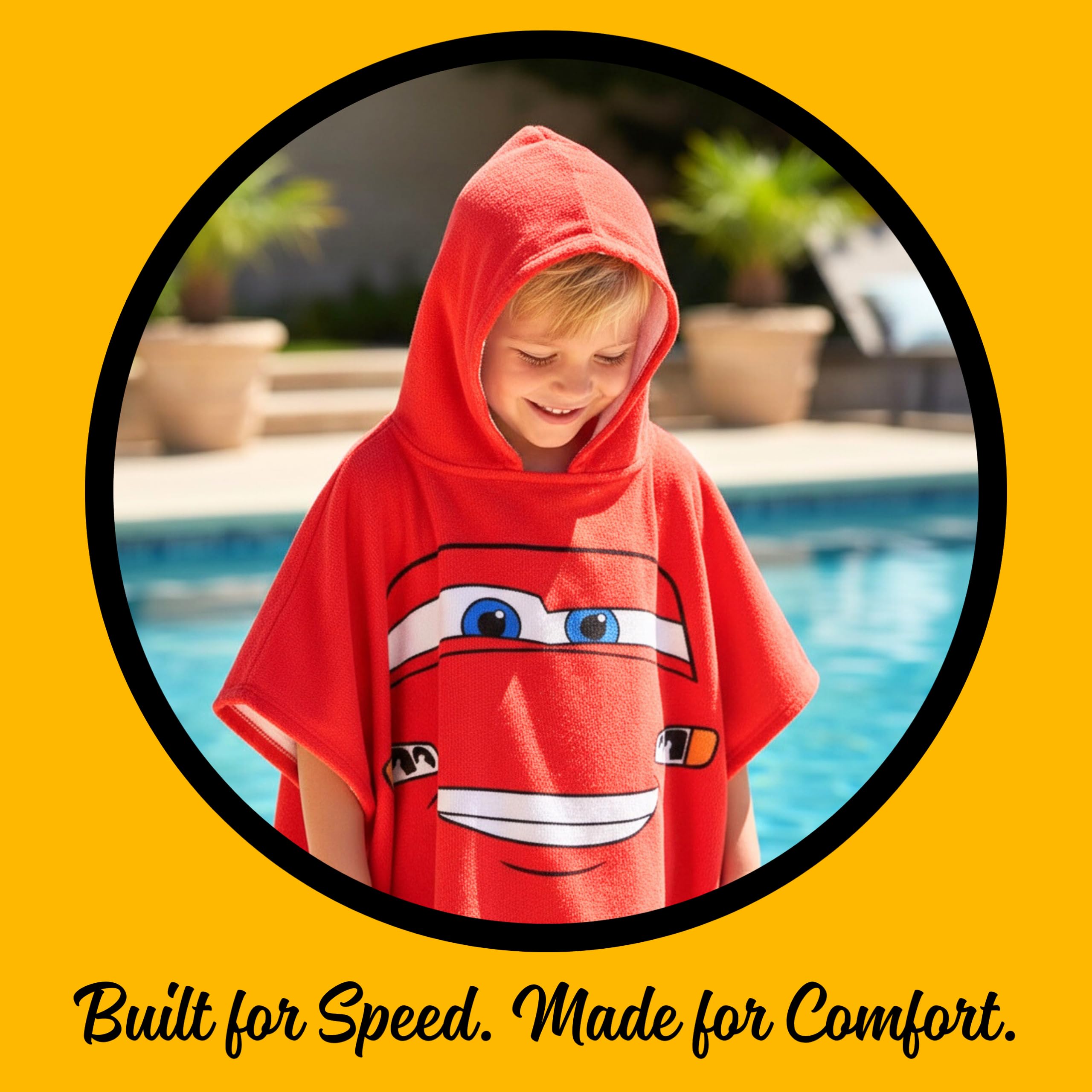 Disney Pixar Cars Poncho da Bambino, Telo Mare, Asciugamano da Bagno con Cappuccio, Asciugamano da Nuoto per Ragazzi