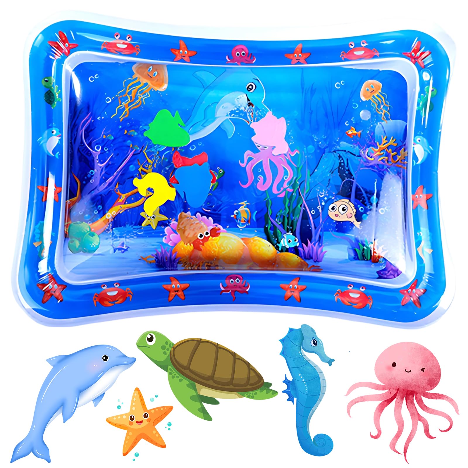 Water Mat Sensory, Early Development Stimulates Growth Activity, Large 69x50 cm Inflatable Activity Pad with Floating Toys