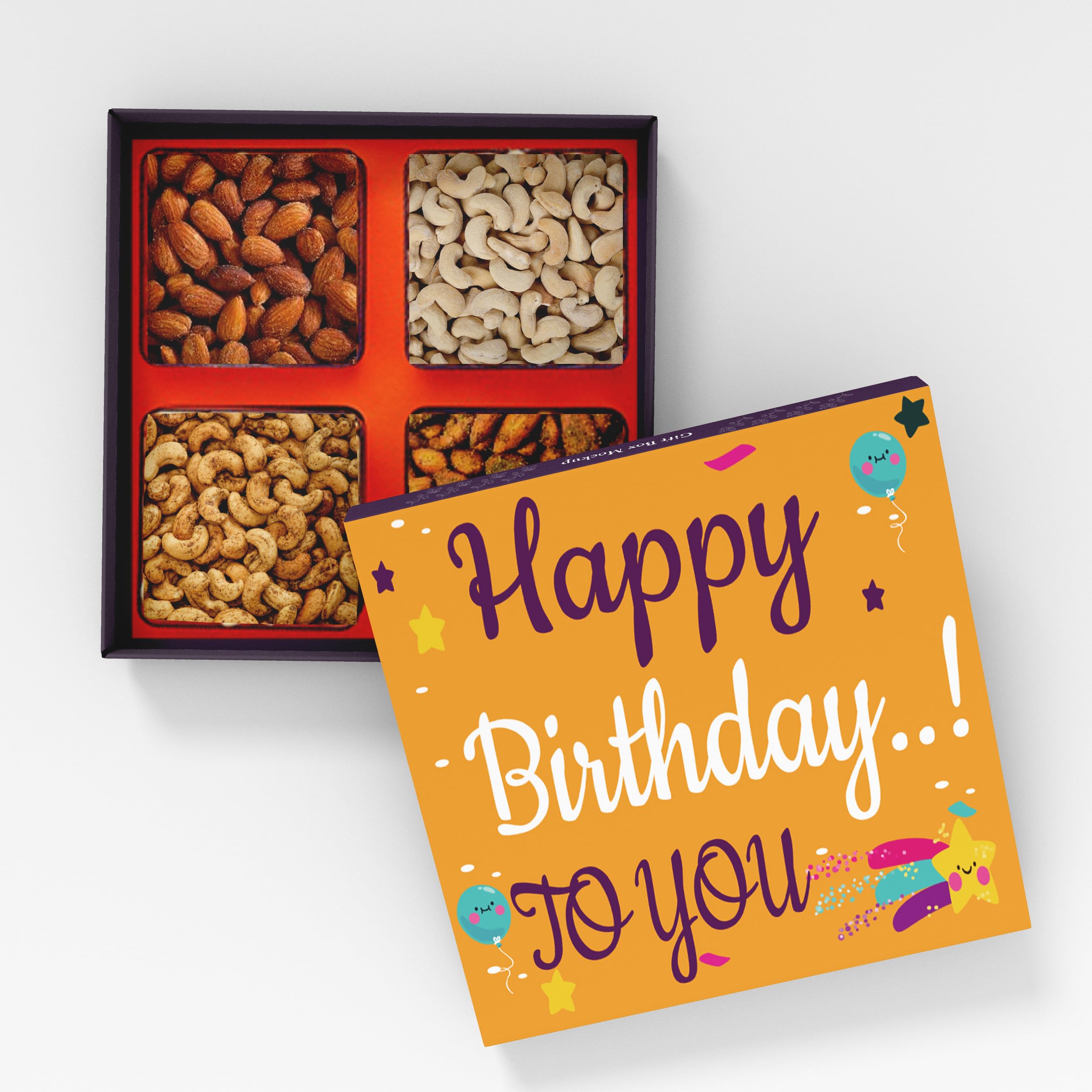 Happy Birthday Premium Almonds Cashew Nuts Gift Pack | 200 GMS | Masala Almonds Masala Cashews Roasted Salted Almonds Roasted Salted Cashews 50G Each