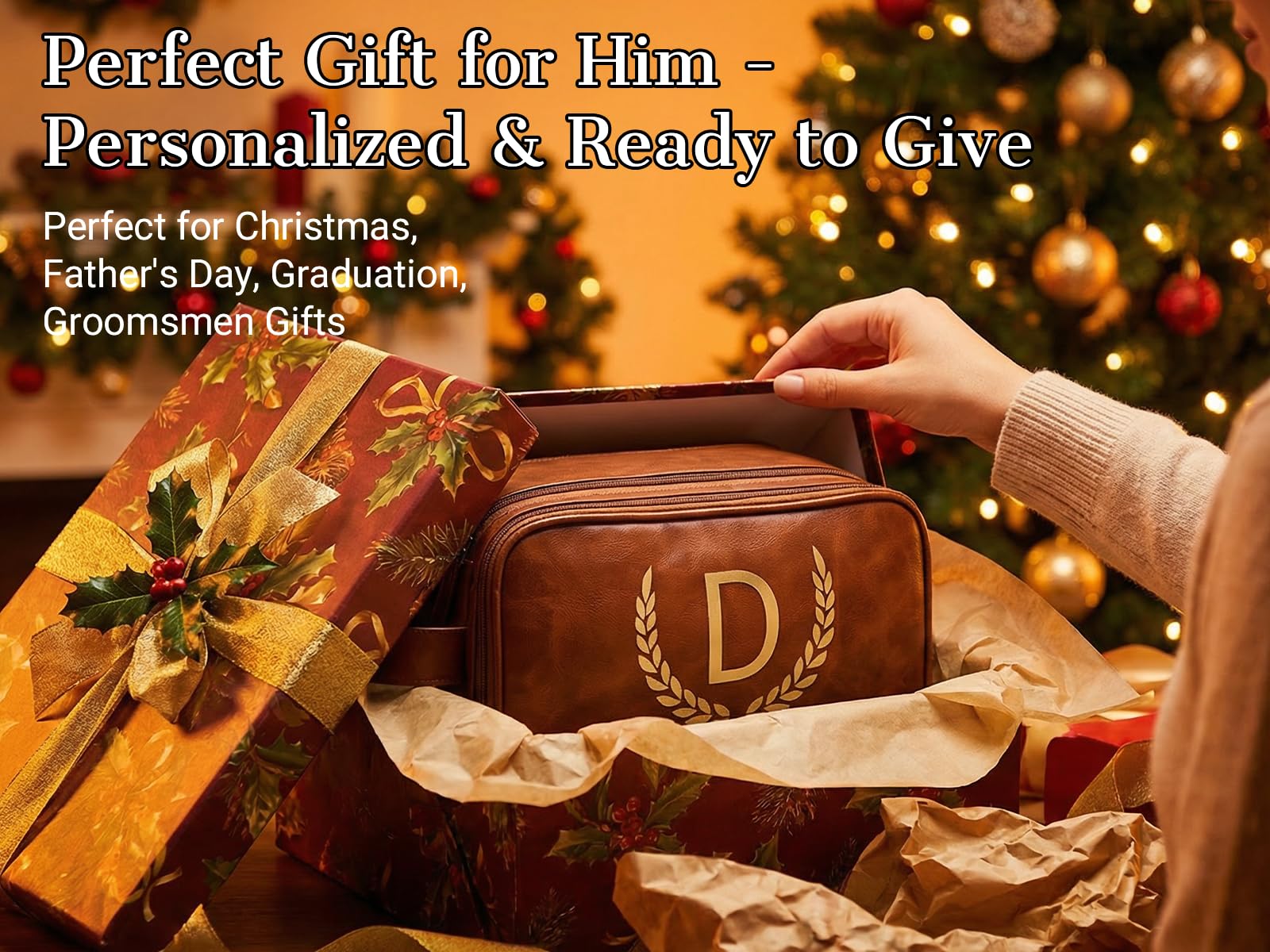 OXYEFEI Regalos personalizados para hombres, bolsa de aseo grande personalizada para hombres, cuero sintético personalizado, impermeable, artículos de aseo para hombre, viaje con kit esencial inicial