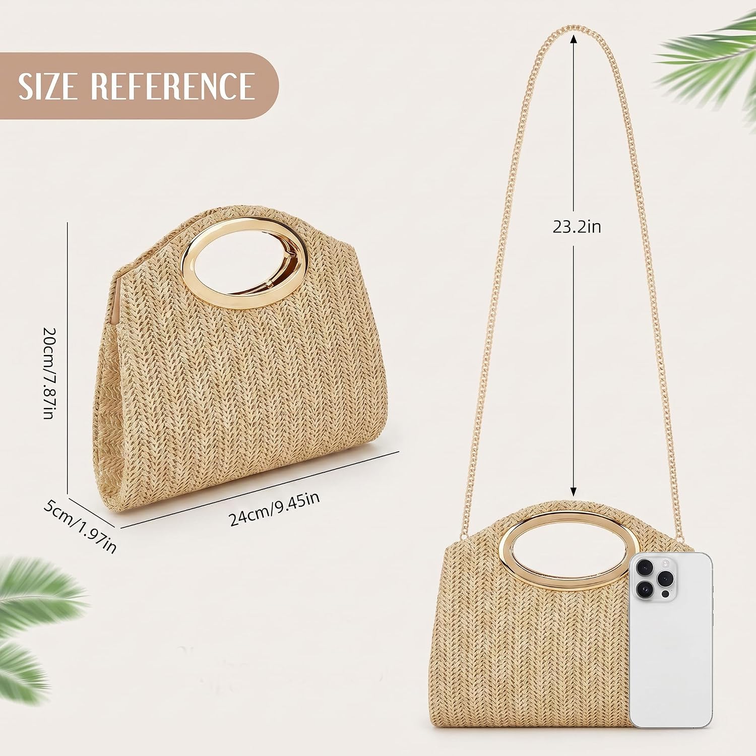 Straw Clutch Purses Women Evening Handbag Ring Handle Summer Woven