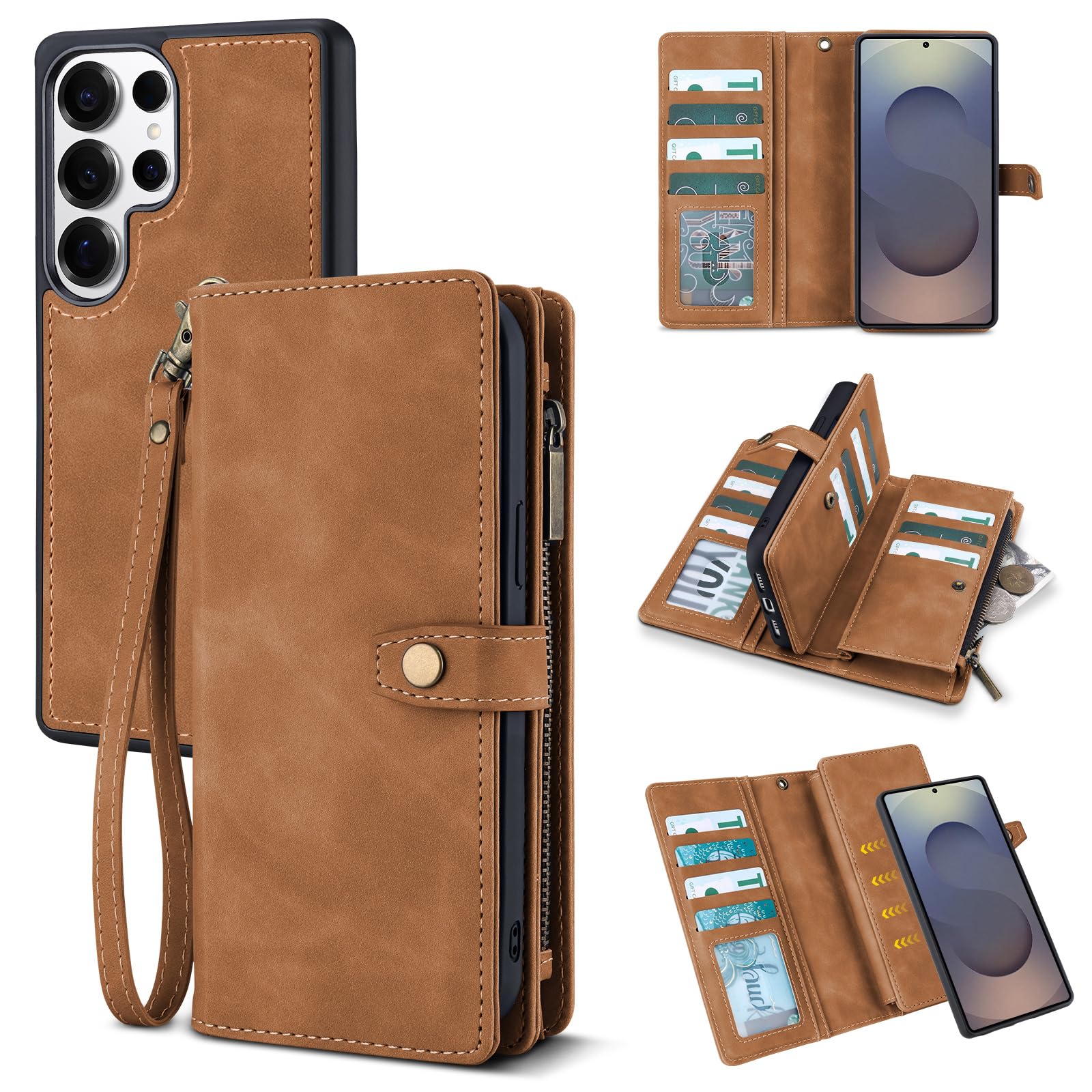 TwoHead for Samsung Galaxy S25 Ultra Wallet Case,11 Card Holders,Brown