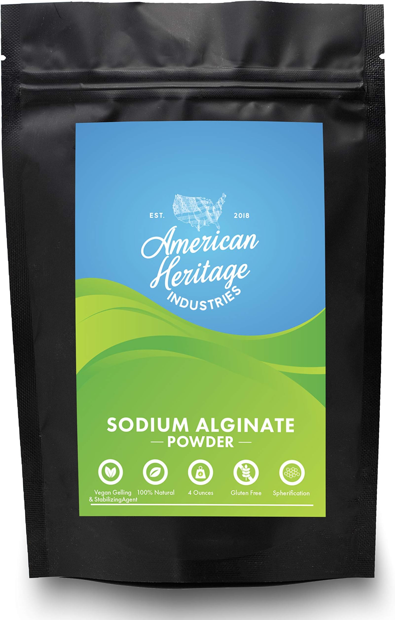 Pure Sodium Alginate Powder- Food Grade Sodium Alginate for Thickening and Spherification, 4 OZ Bag, by American Heritage Industries