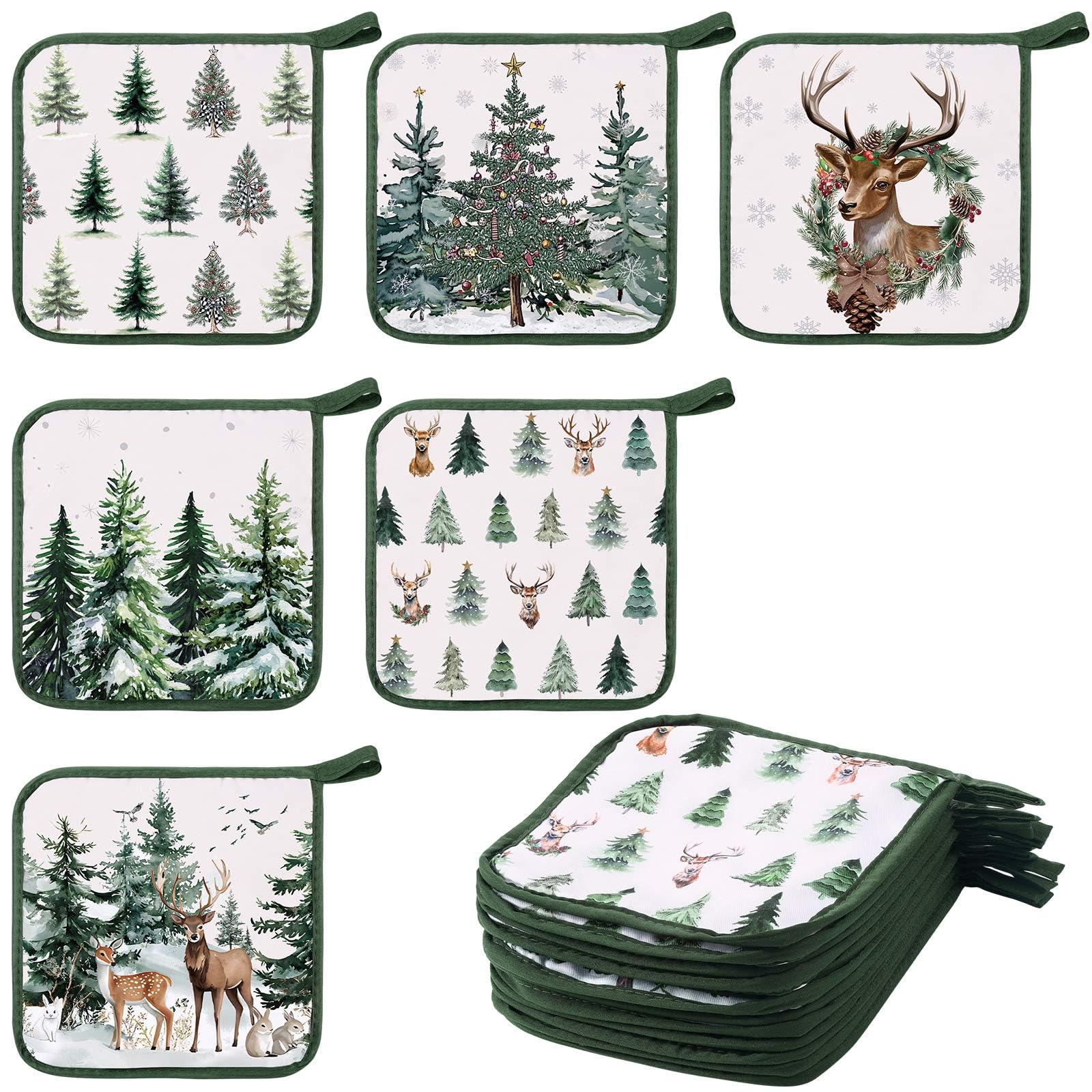 Bencailor 12 Pcs Christmas Pot Holders with Pocket, Xmas Tree