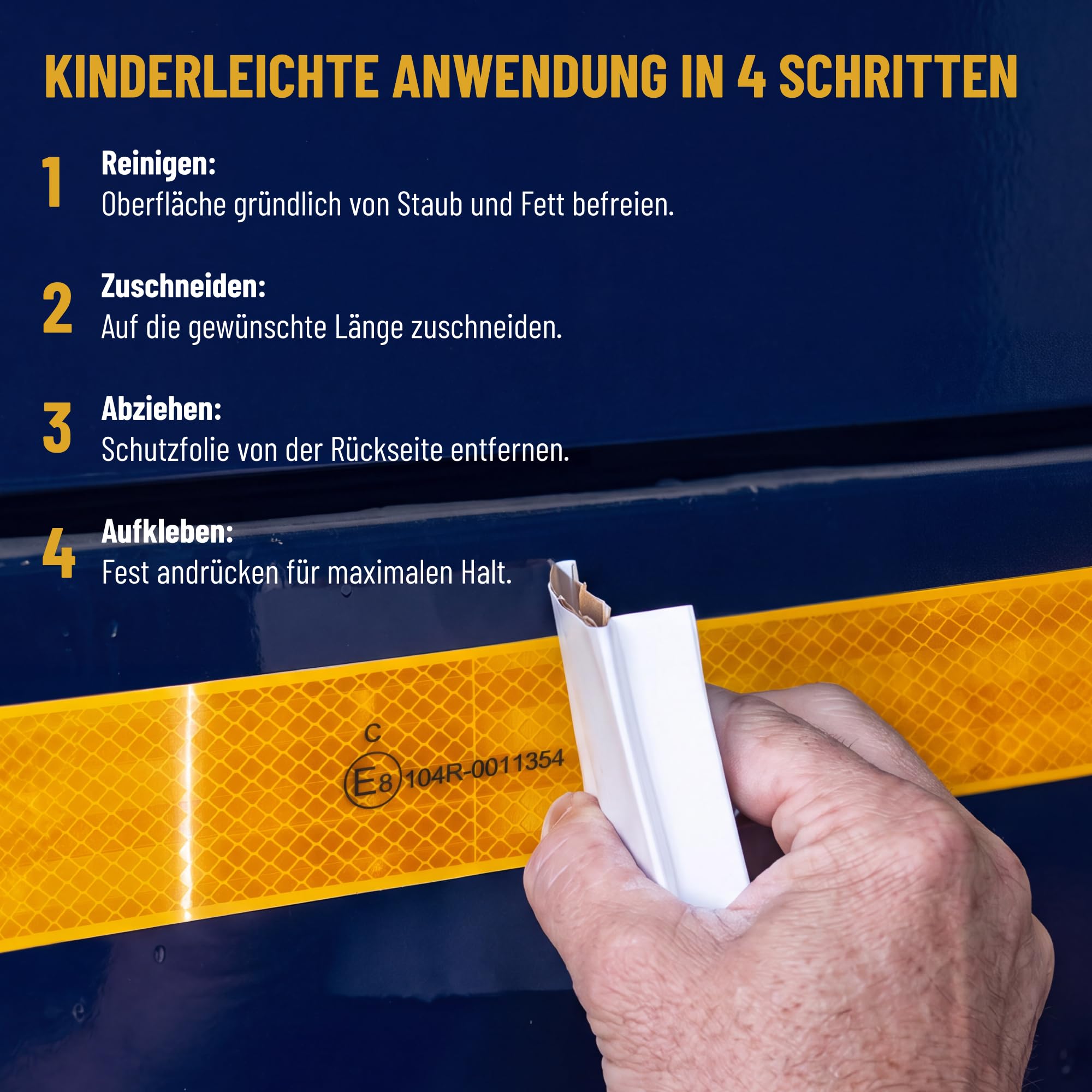 Cinta reflectante autoadhesiva – E Mark ECE R104 Clase C – Ámbar – 50 m x 5 cm – Cinta reflectante – Conspicuous Warning Tape para camiones, remolques, remolques y vehículos comerciales