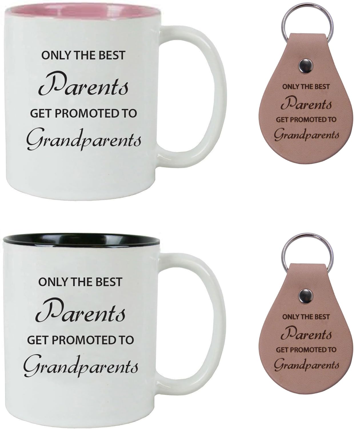 Only the Best Parents Get Promoted to Grandparents 11-Ounce Sublimation Ceramic Coffee Mugs with Leather Keychains