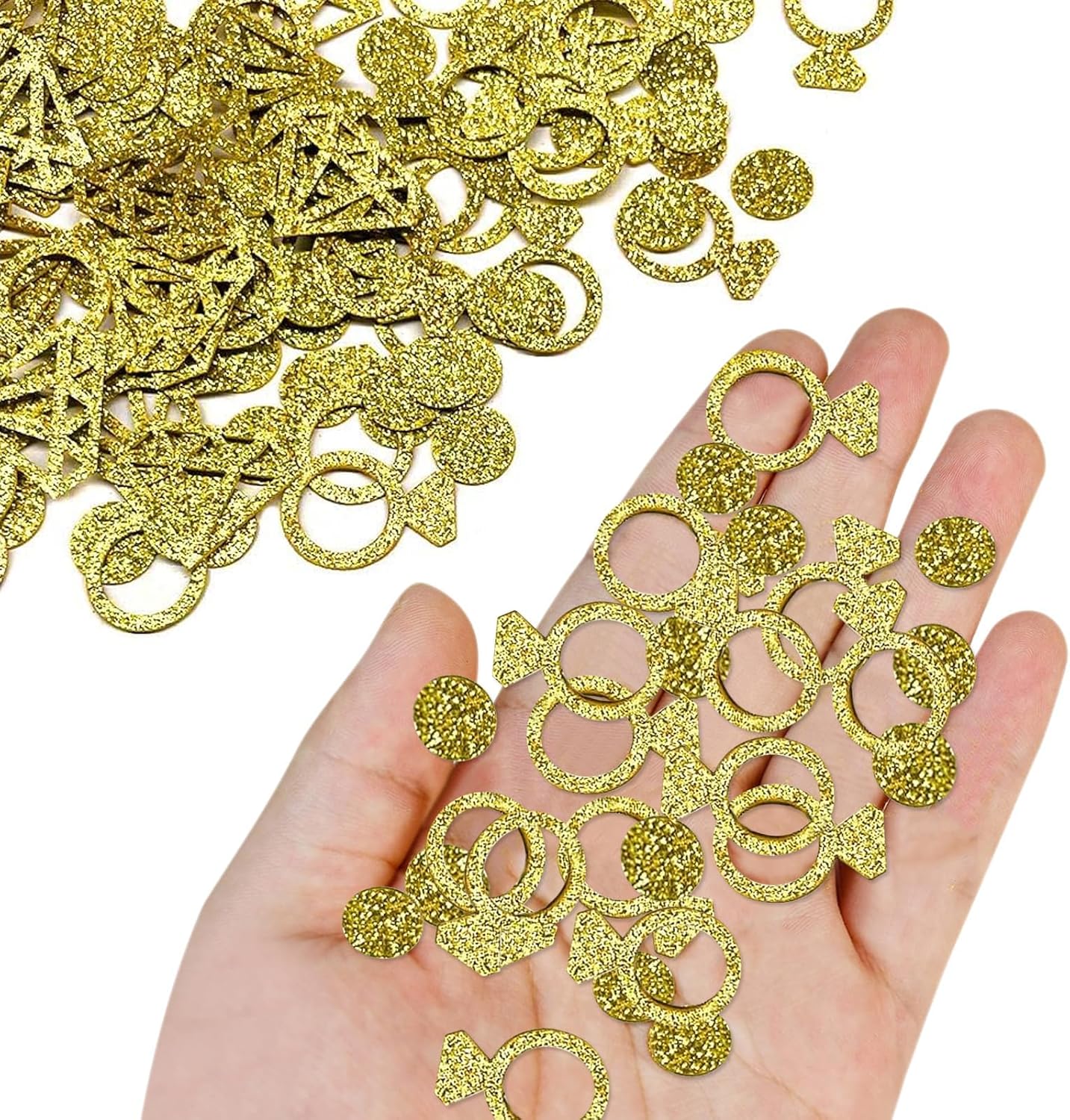 100 Pcs Gold Small Engagement Ring Table Confetti/Scatter, Engagement Party, Bachelor Party for Wedding Engagement Birthday Valentine's Day Anniversary Holiday Party