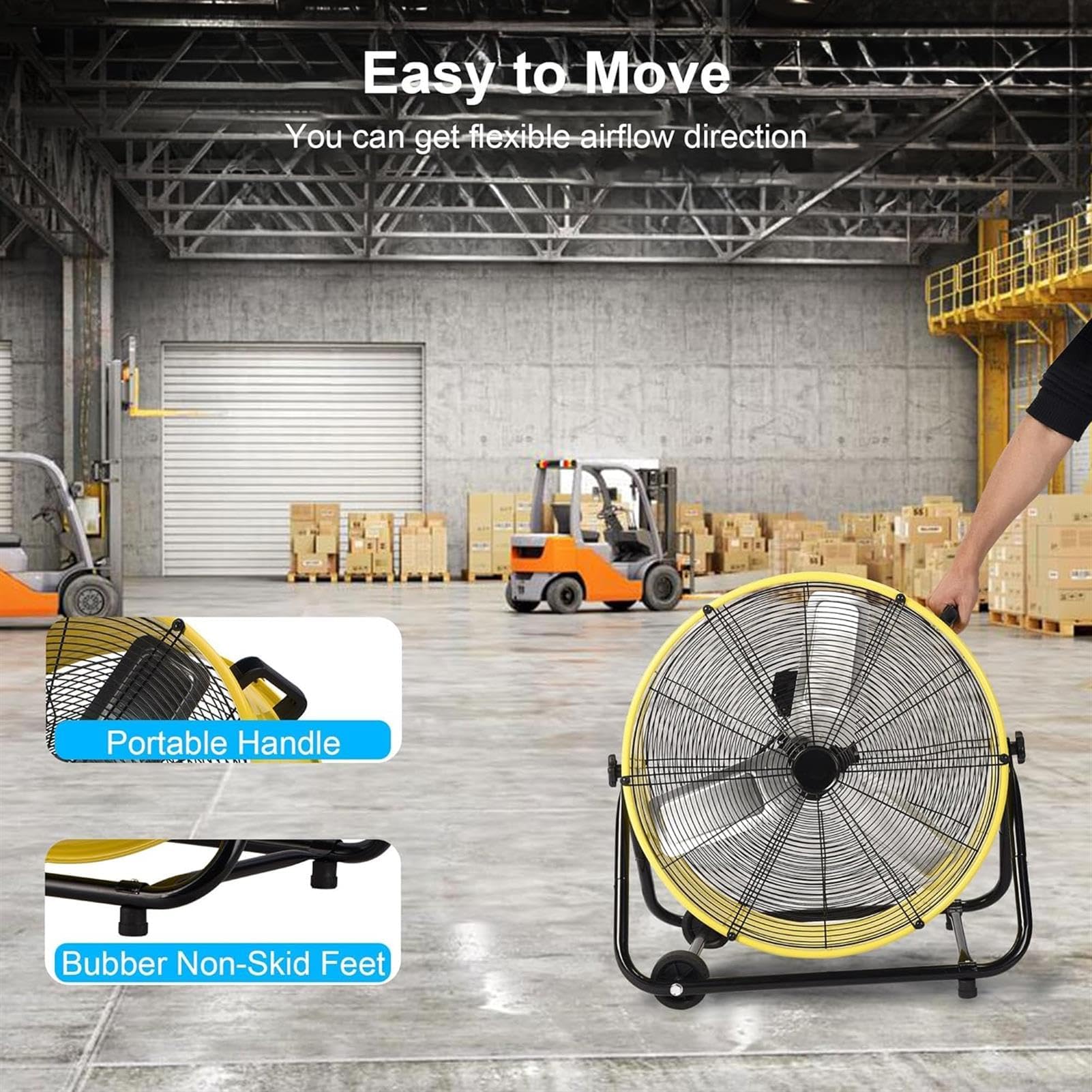 High Velocity Trommelventilator, robuste Metallkonstruktion mit 360° Neigung für Werkstatt, Garage, Lager, Industrie und Gewerbe