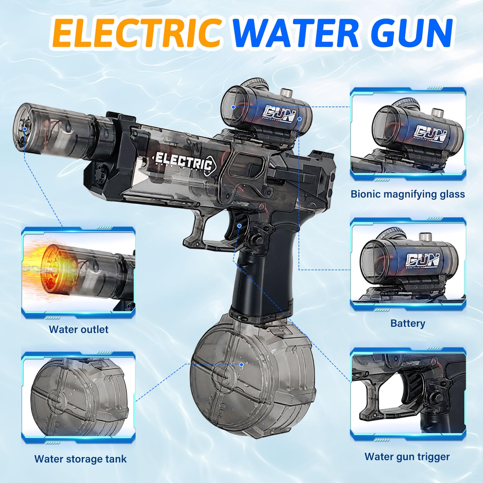 Pistola De Agua Eléctrica 500CC - Con Efectos De Luz Y Largo Alcance