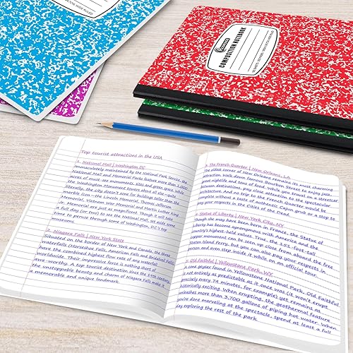 Miniatura 7 de Paquete de 5 cuadernos de composición con rayas anchas, 200 páginas (100 hojas), 9-34 x 7-12, cuadernos para el trabajo, suministros de regreso a la