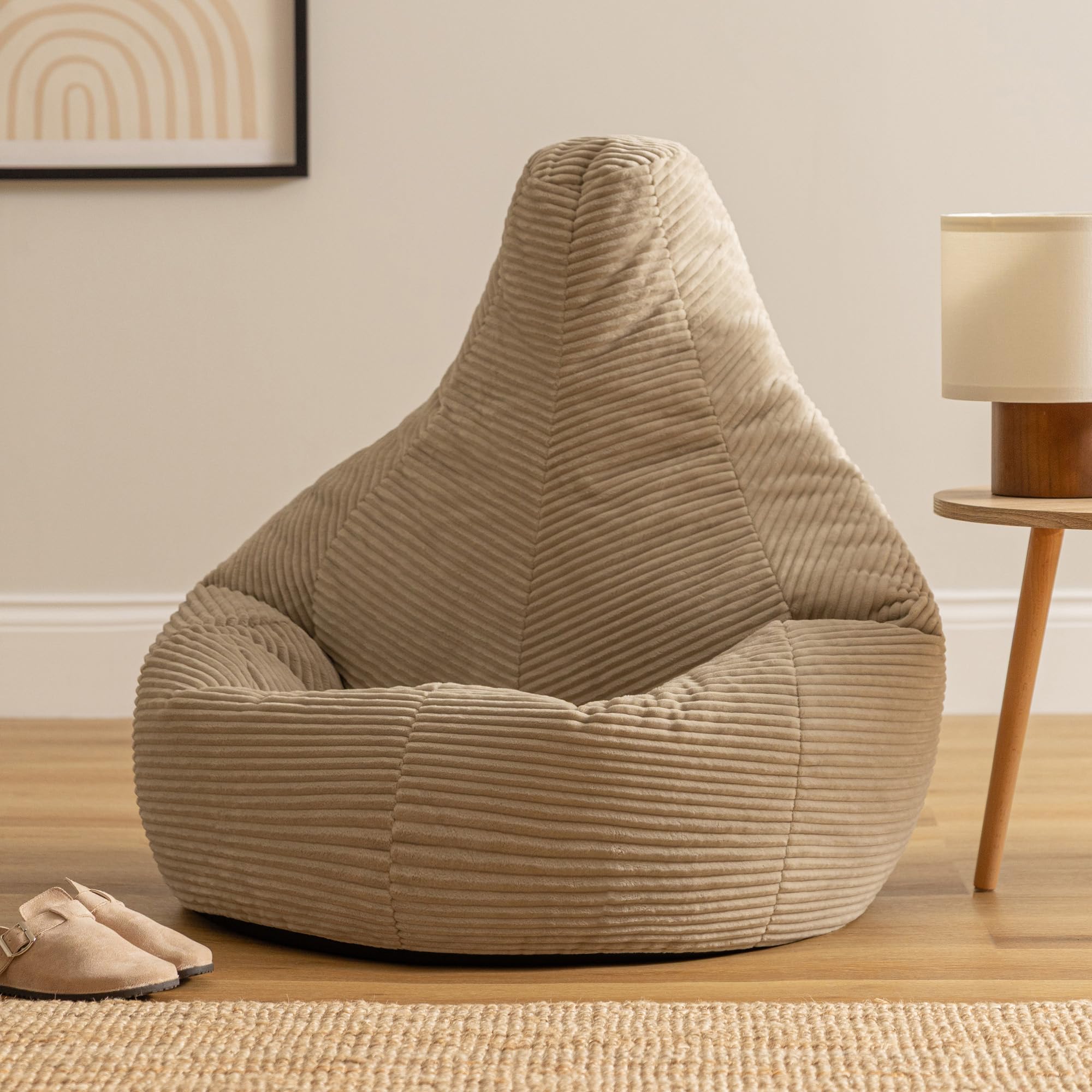 Icon Dalton Sitzsack Cord, Beige, Gaming Sitzsack Erwachsene mit Füllung, Bean Bag, Lounge Sessel, Lounge Stuhl, Schlafzimmer, Wohnzimmer Möbel