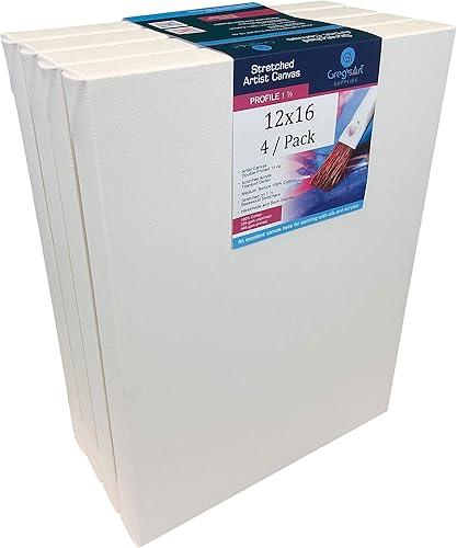 18 x 24 pulgadas, paquete de 4 lienzos estirados para galería, 1.5 pulgadas de profundidad, calidad premium, adecuado para todos los medios de