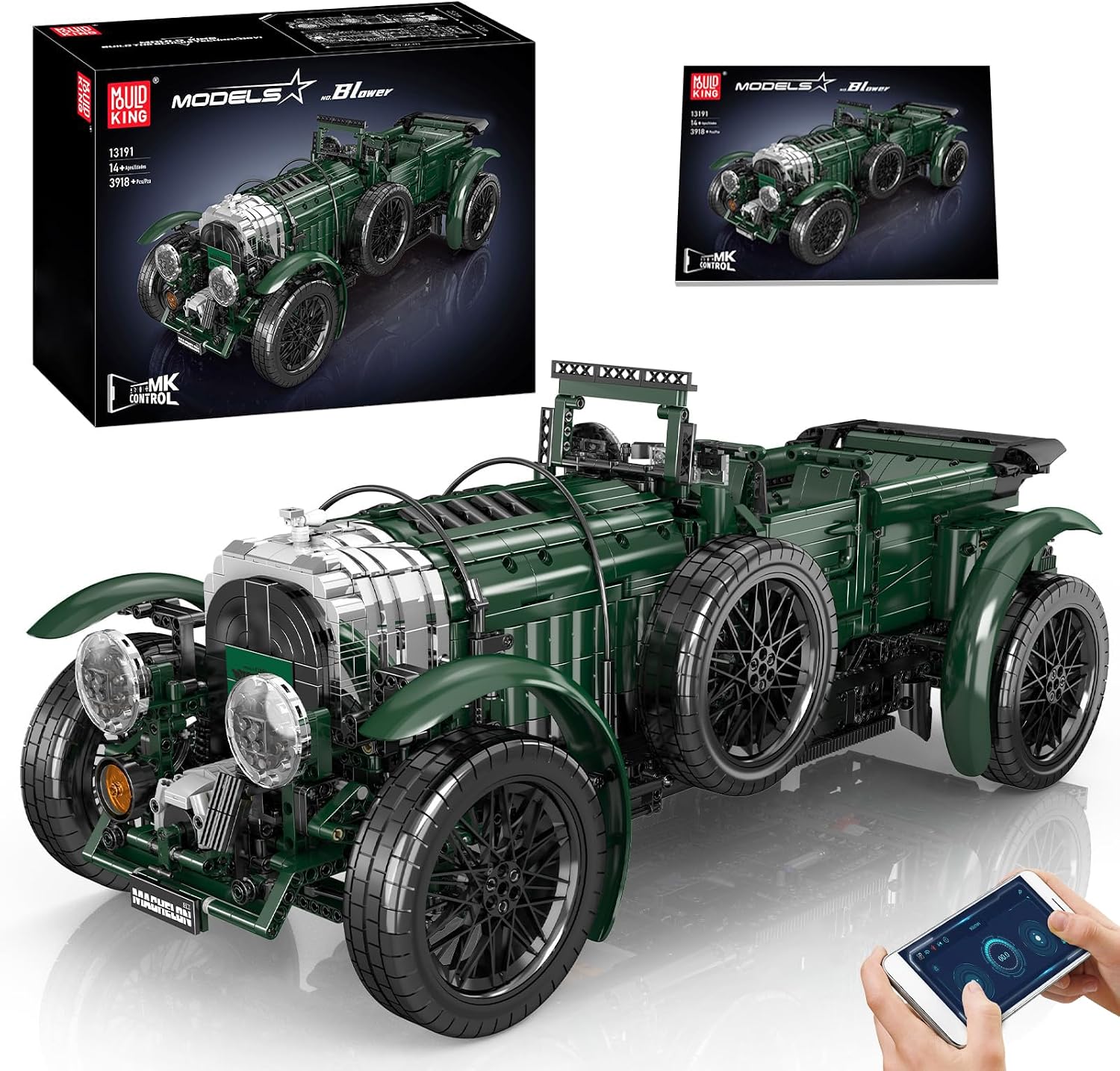 Mould King 13191 MOC Technology Remote Controlled British Oldtimer Model 1930s Blower Technology Clamp Blocks Kit APP Electric Oldtimer Gifts (3918+ Parts)