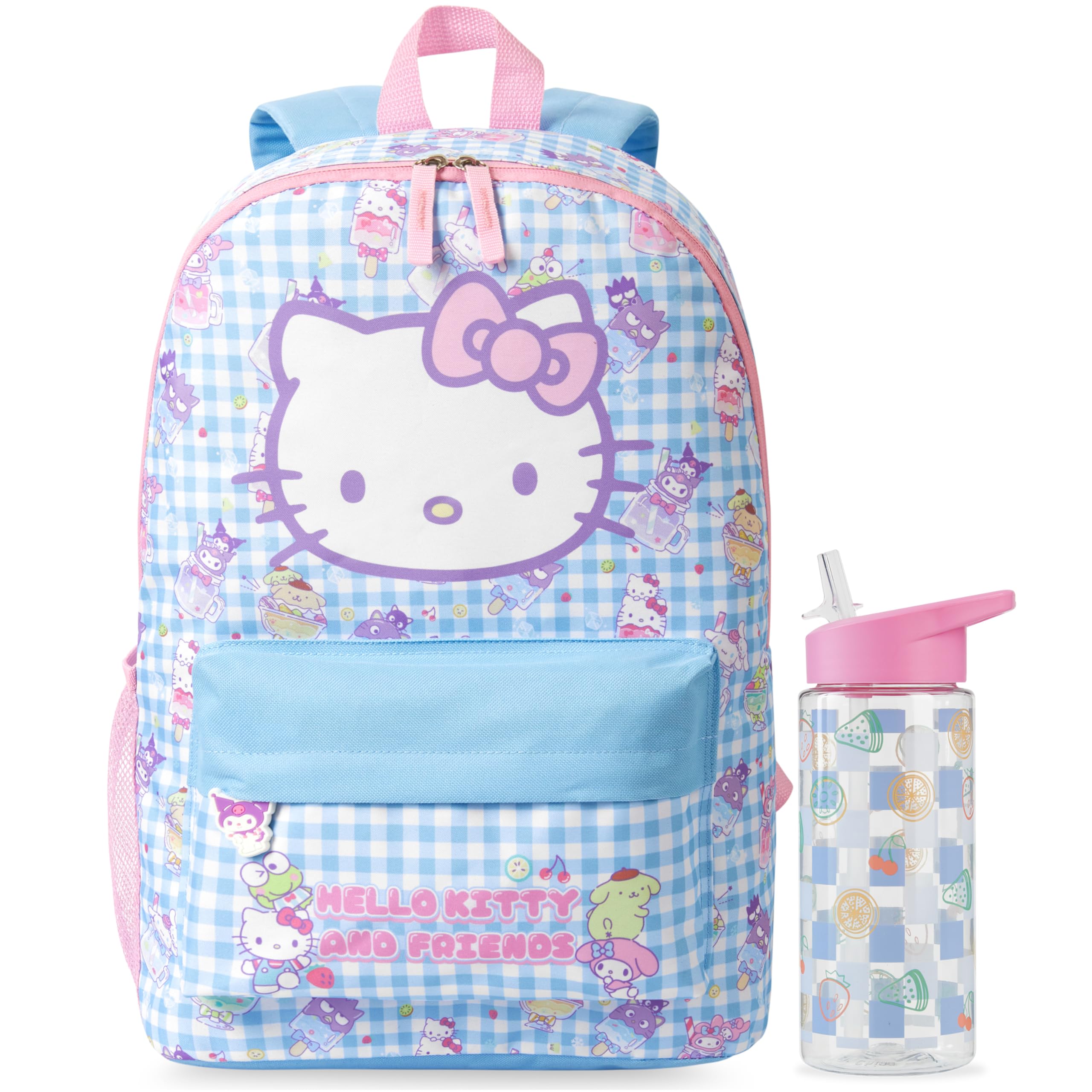 Get Trend Hello Kitty Zainetto Bambina Zip, Zaino Scuola Set con BPA Free Flip Top Borraccia con Cannuccia Idea Regalo Scuola (Multi Hello Kitty)