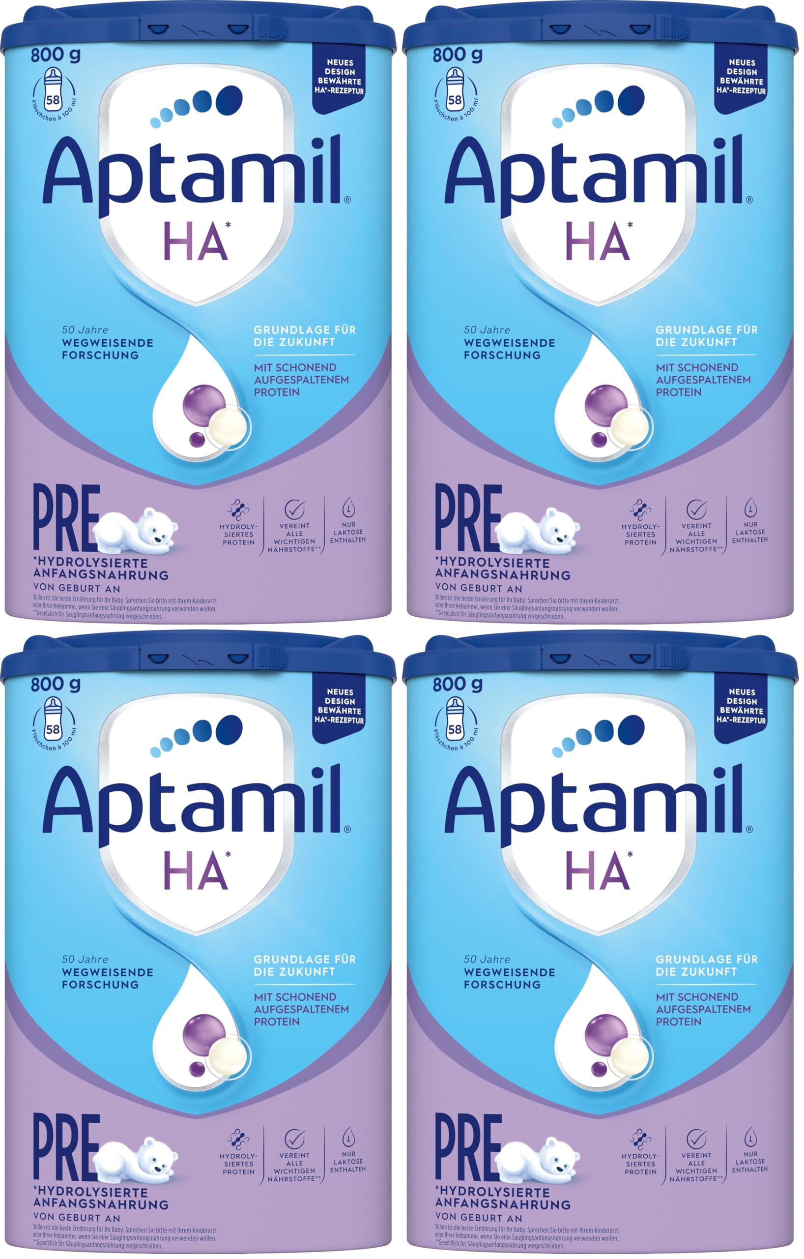 Aptamil HA PRE – Anfangsmilch von Geburt an, Mit DHA, Nur Laktose, Ohne Palmöl, Babynahrung, Milchpulver, 800 g (4er Pack)