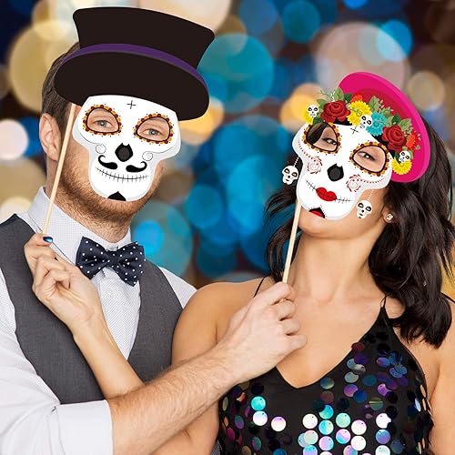 Miniatura 3 de 24 piezas de accesorios para cabina de fotos del Día de los Muertos, decoración colgante de fiesta de calavera para fiesta de decoración de