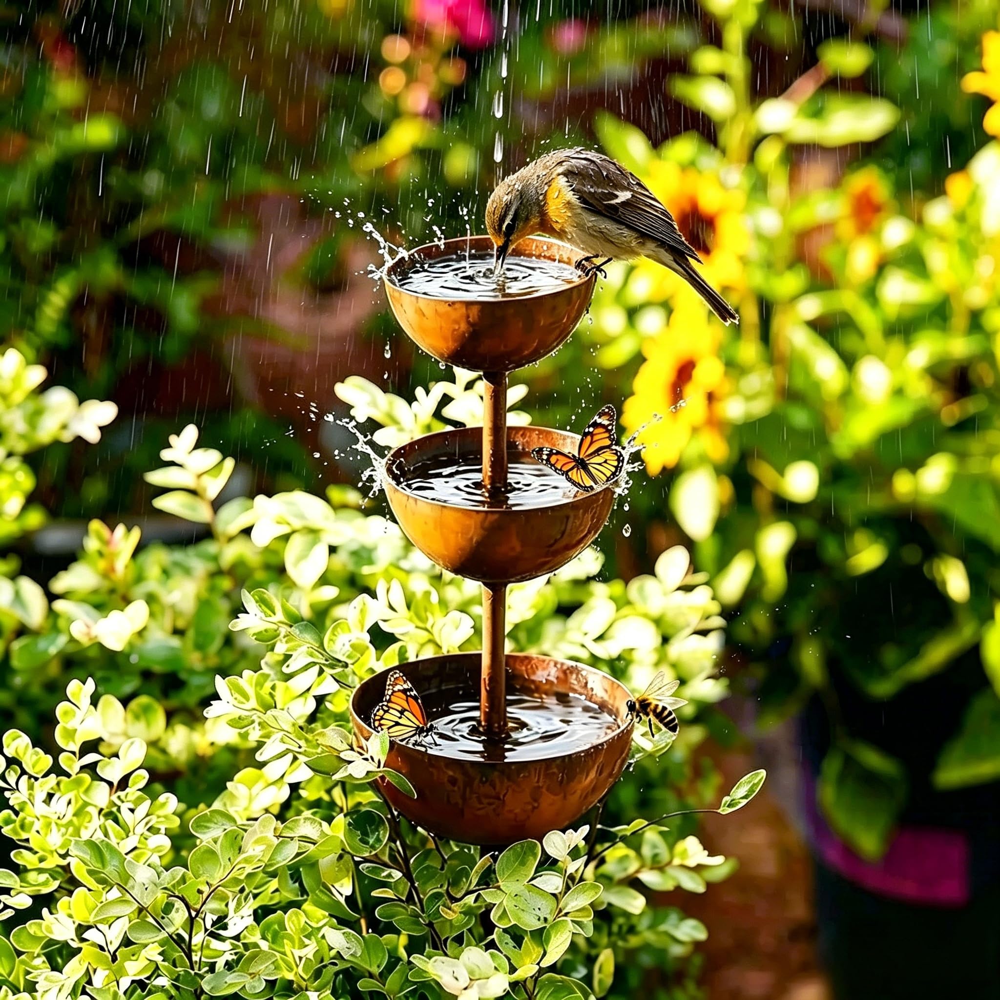 JACKANNA Garden Decoration Vintage Bird Bath Balcony Insect Trough Metal Rusty Garden Stake for Outdoor Use Weatherproof Patina Patina Look Rusty Flower Bed Stake Pot Stake