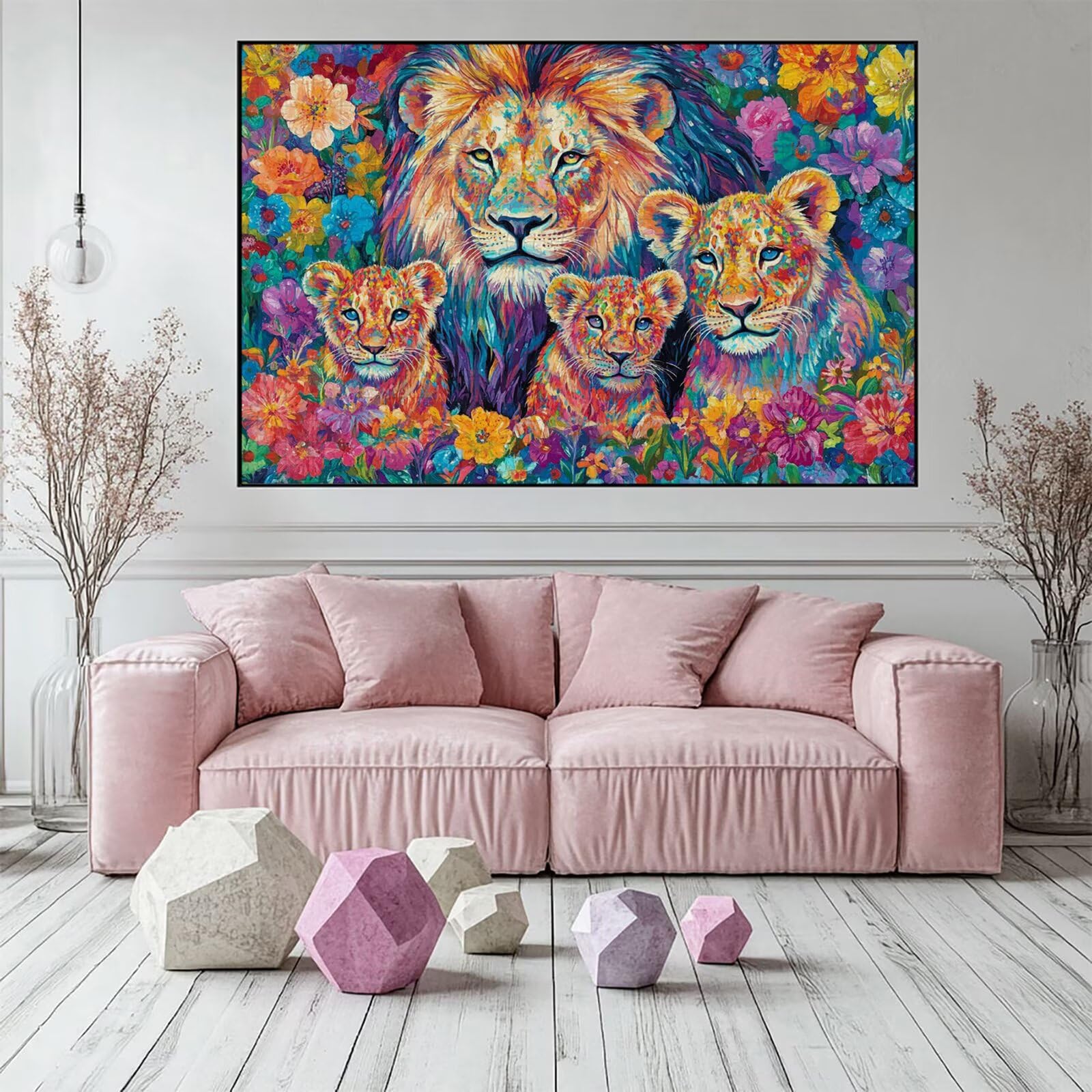 Puzzle 4000 elementów lew puzzle dla dorosłych kwiaty 141 x 87 cm unikalne rzemiosło klasyczne 3D drewniana układanka do rodzinnych gier biznesowych, układanka do samodzielnego wykonania nawet do