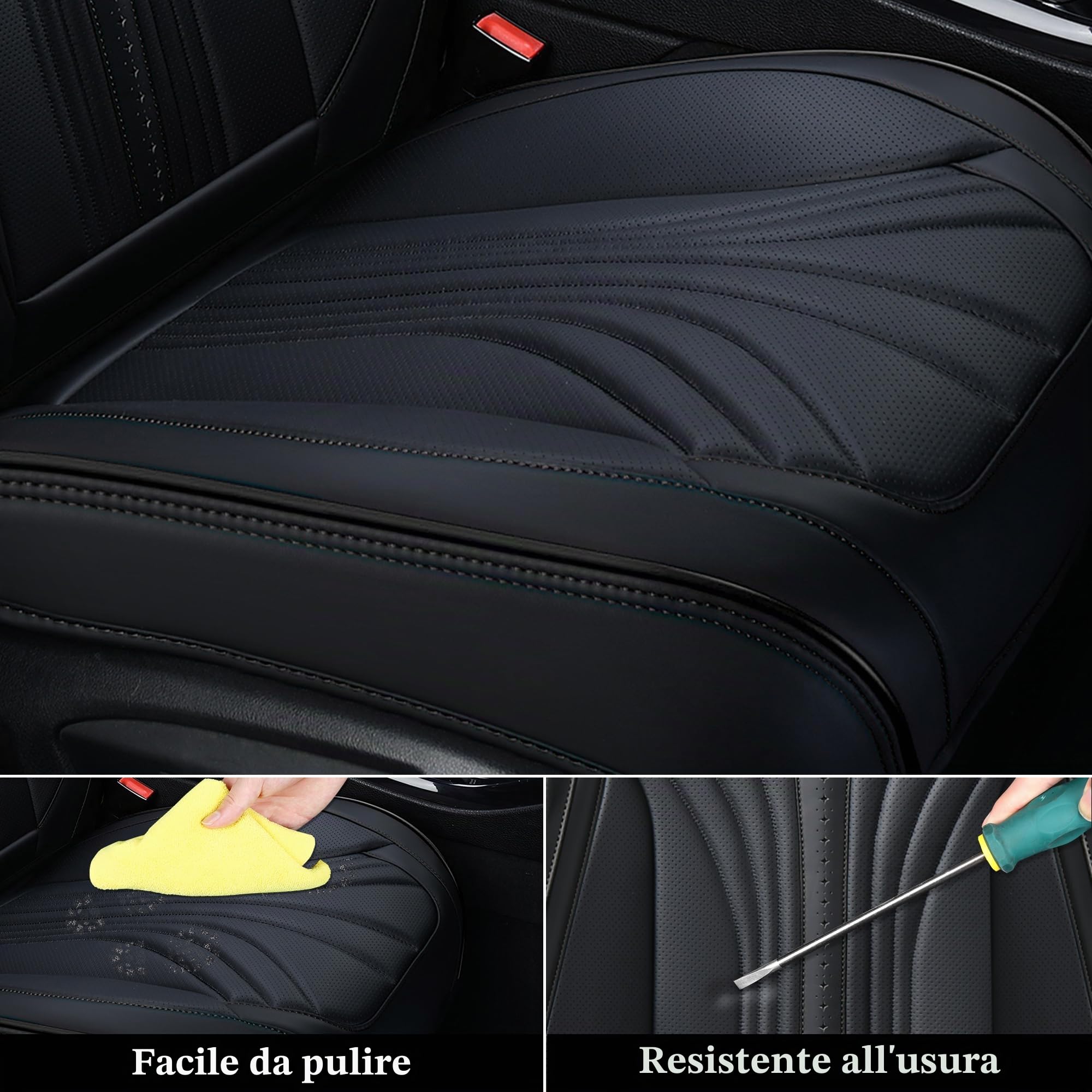 FLORICH 2 Coprisedili Anteriori in Pelle Universali per Auto Compatibili con il 95% Delle Berline, SUV, Pick-up e Monovolume (Anteriori, Nero02)