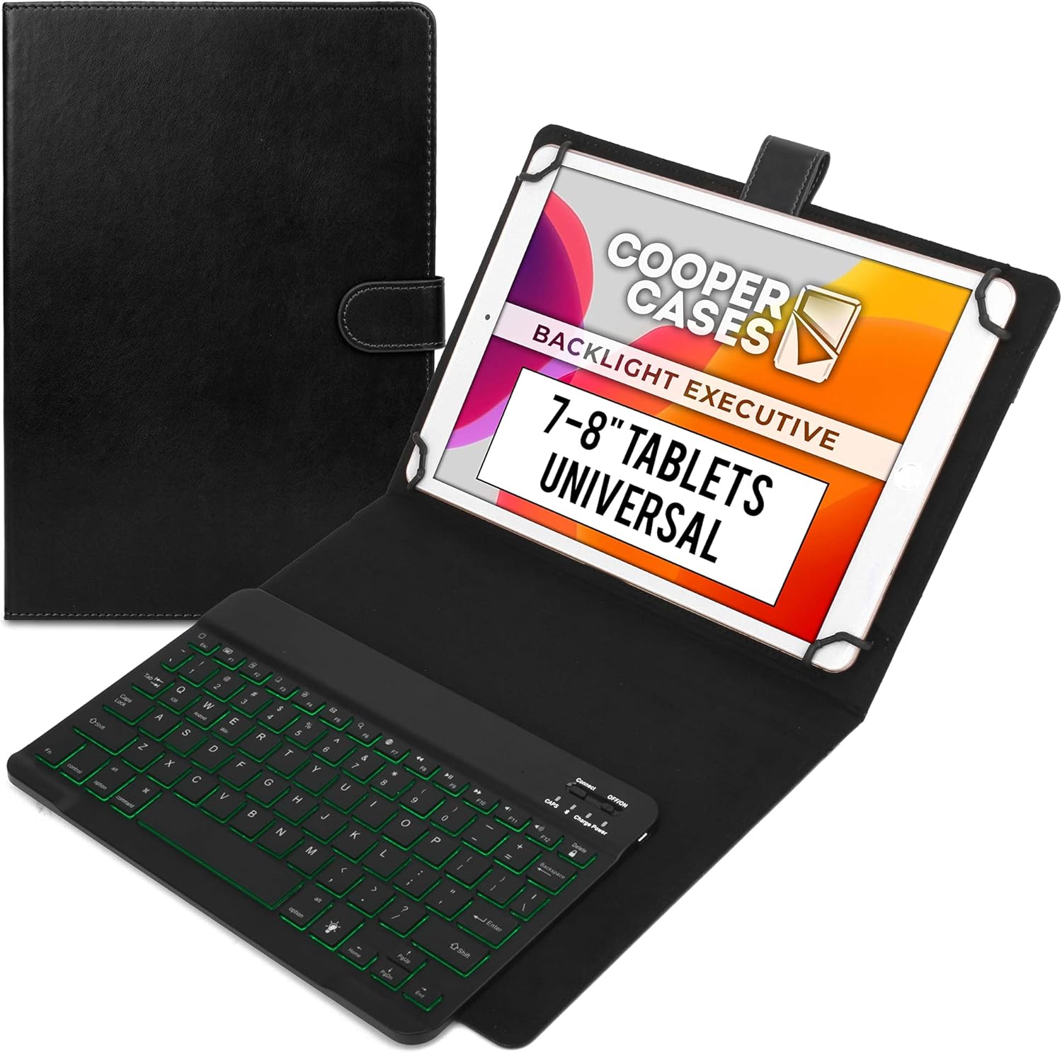 Cooper Backlight Executive Keyboard Case for 7, 7.9, 8" Tablets  Universal 2-in-1 Bluetooth Keyboard & Leather Folio, 7 Color Backlit, 13 Hotkeys