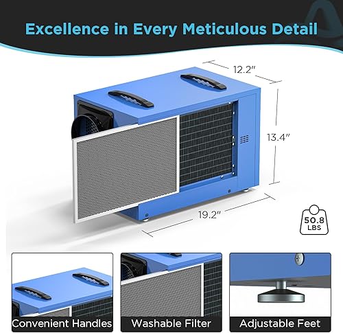 Miniatura 7 de Deshumidificador comercial de 125 pintas para espacios de rastreo y sótanos con manguera de drenaje, restauración de daños por agua de grado