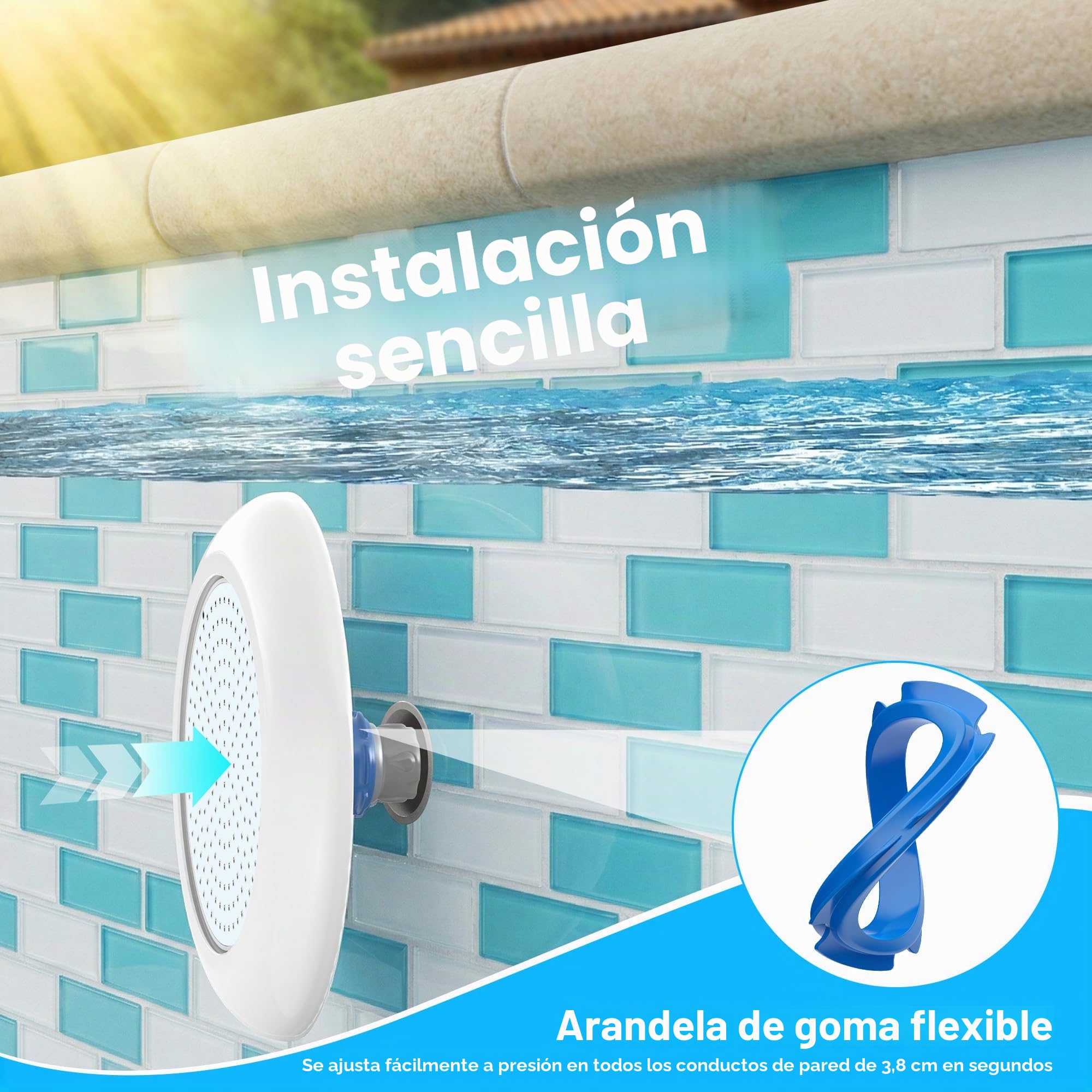 Foco LED Piscina con Rosca 1,5", 25W Lámpara Piscina RGB Multicolor con Remoto, Ø242mm, 12V AC Relleno de Resina Luz Sumergible para Boquilla y Tubo para Piscinas Hormigón Escaleras