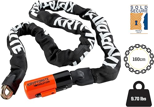 Miniatura 2 de Kryptonite 1016 Evolution - Cadena de bicicleta integrada de 9.7 libras, cadena de acero de 5.25 pies de largo con llaves para bicicletas bicicletas