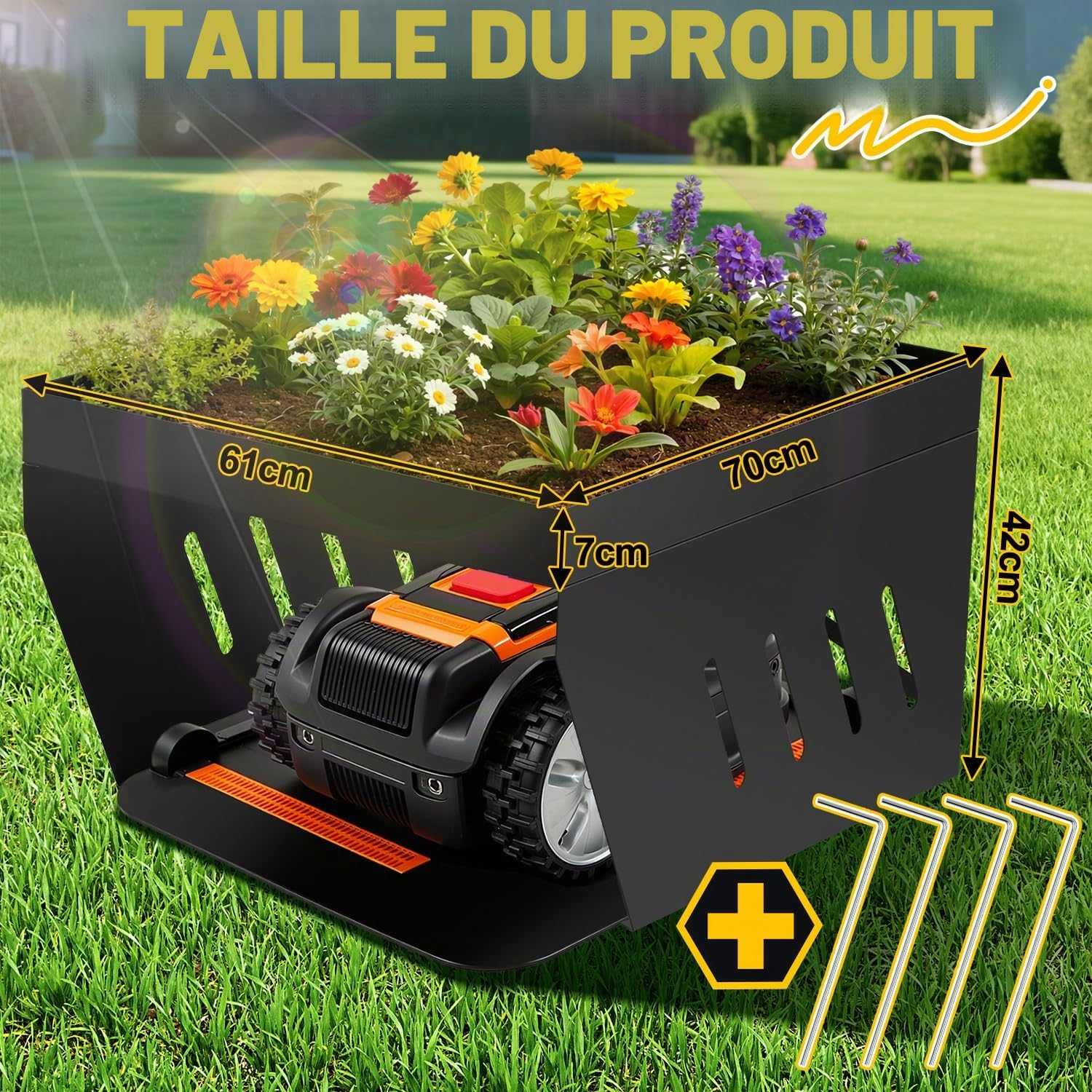 garage pour robot tondeuse, Garage pour robot tondeuse avec jardinière, Garage pour robot tondeuse résistant au vent et aux intempéries, Protégez le robot tondeuse des rayons UV, Abri en acier