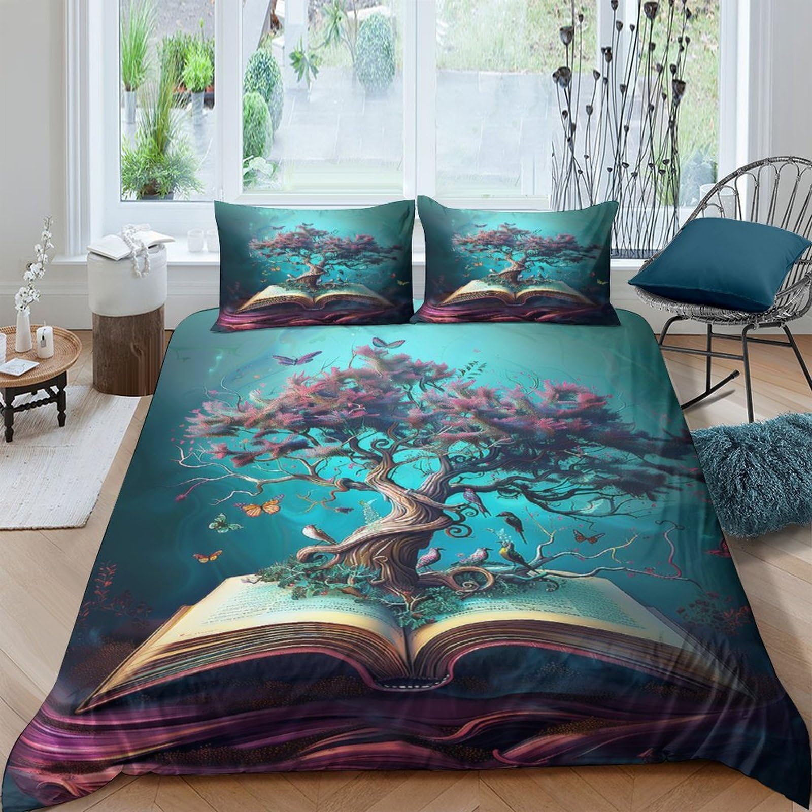 Ctjqhvkz Style-10 3D Printed Fantasy Tree Fitted Sheet Microfiber Soft Artistic Book Mattress Cover For Bedroom Guest Room Decor Single（135X200cm）