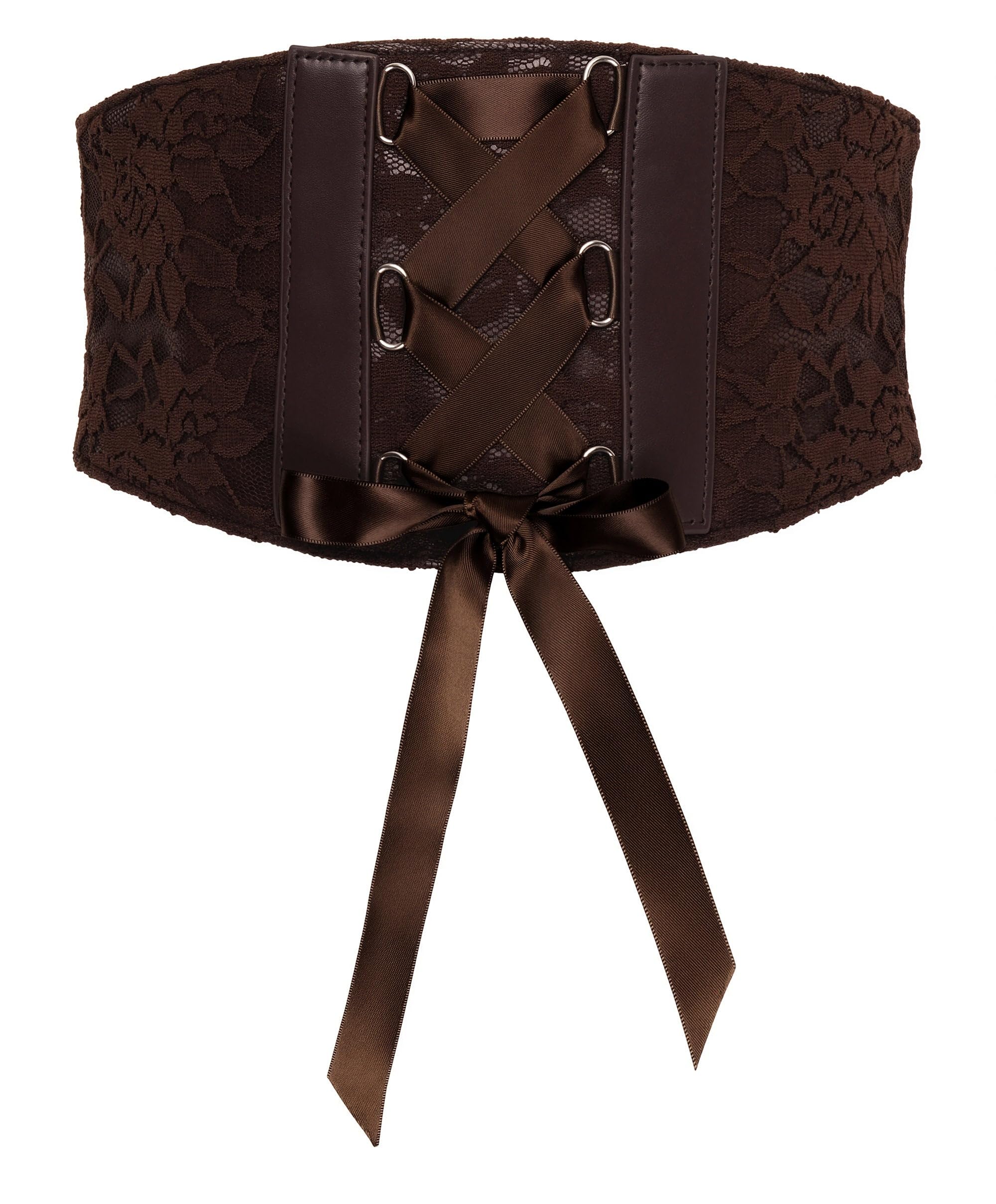 BlackButterfly Wide Corset Waspie Elastic Lace Belt (Dark Brown, XXL)