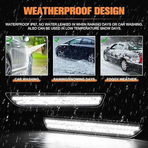 Miniatura 6 de Gempro Luces LED de Marcador Lateral Trasero para Ford Mustang 2010-2014, Lámparas de Parachoques Blancas con Lente Ahumada, 2PCS