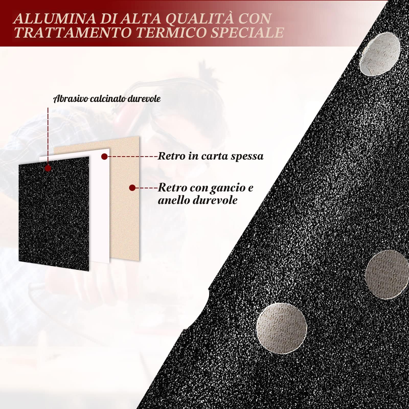 STEBRUAM 125mm Dischi Abrasivi, 80 pezzi Carta vetrata al carburo di silicio, 10 x 320/400/600/800/1000/1200/1500/2000 Graniglie 8 Fori Nero, per Levigatrici Orbitali