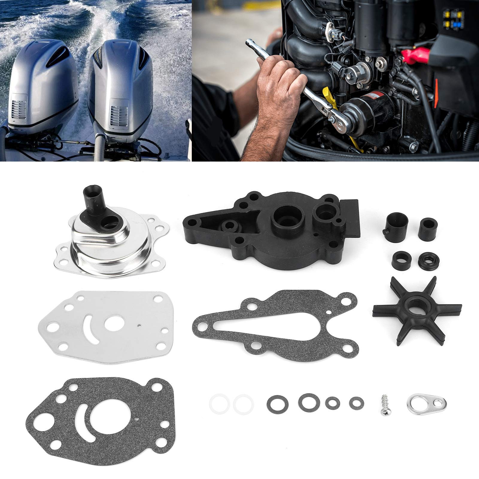 Kit de reparación de impulsor de bomba de agua, grado marino 46-42089A5, repuesto fueraborda para Mariner 6-15, kit de reconstrucción de acero inoxidable y goma con juego completo de juntas