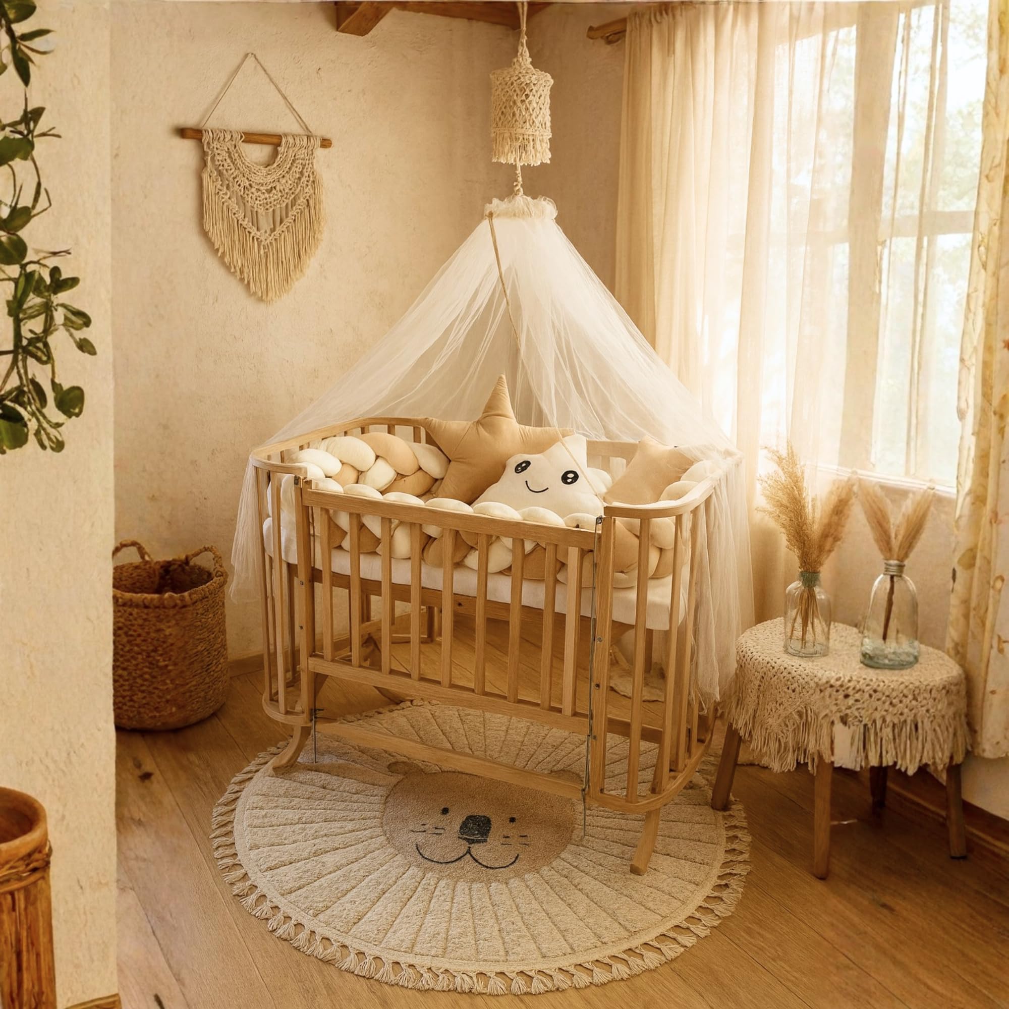 Bebek On For Mabela Knitted Wooden Baby Bassinet with Canopy