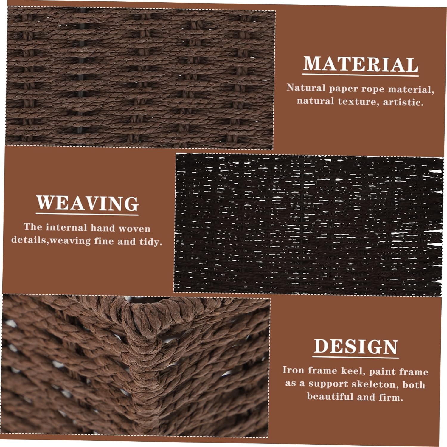 Cabilock Woven Storage Basket Make up Holder Seagrass Storage Hyacinth Storage Laundry Clothes Bin Stationery Storage Basket Farmhouse Woven Hamper Paper Rope Coffee Handle