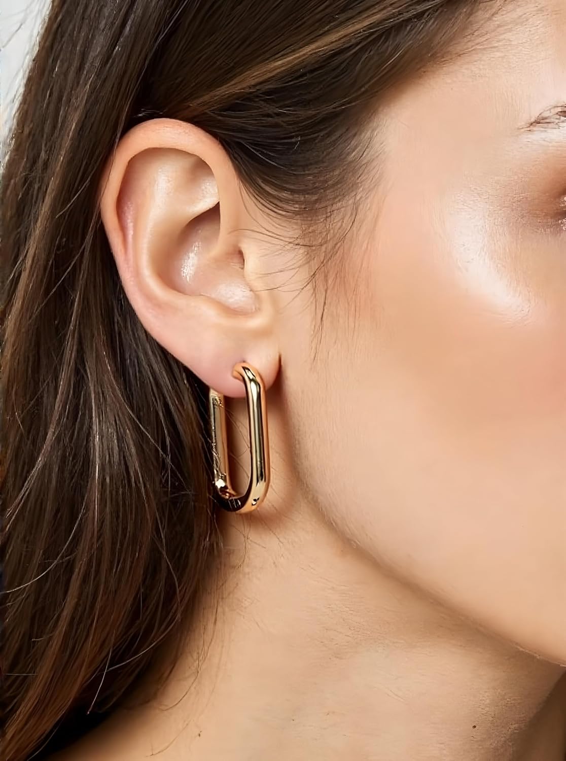 Small Gold & Silver Huggie Hoops for Women:Rectangle,Paperclip,Teardrop,U-Shape,Horseshoe, Square,Trapezoid,Oval&Cross Designs,Champagne&White Gold Plated Pave CZ,Hypoallergenic Daily Earrings - Image 4