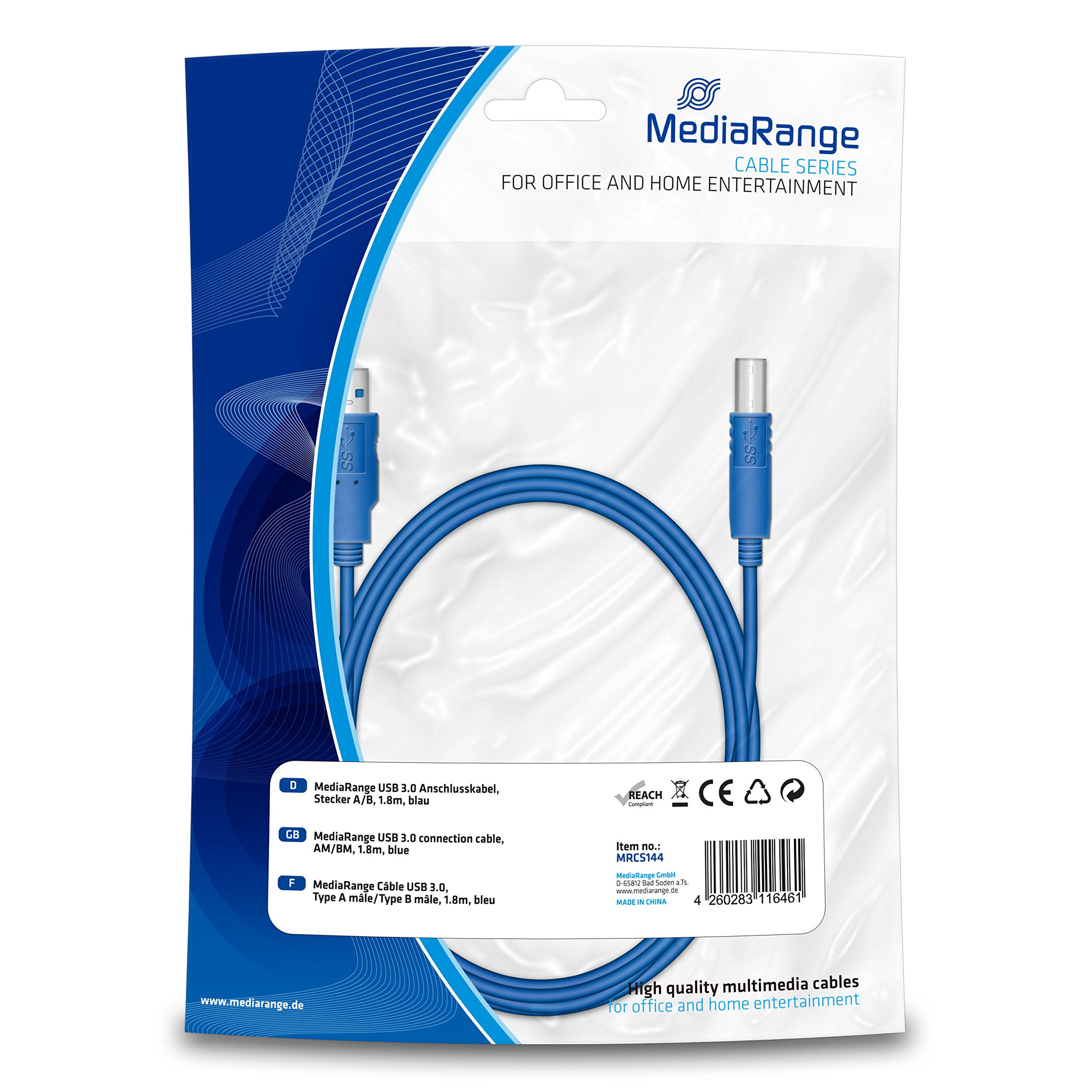 MediaRange USB 3.0 Connection Cable A/B Male 1.8 m Blue