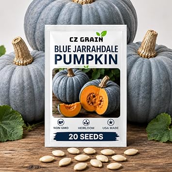 Blue Jarrahdale Pumpkin Seeds for Planting, 20 Heirloom Non-GMO Seeds, Unique Blue Gray Pumpkin Variety, Great for Fall Decor, Baking & Home Gardens
