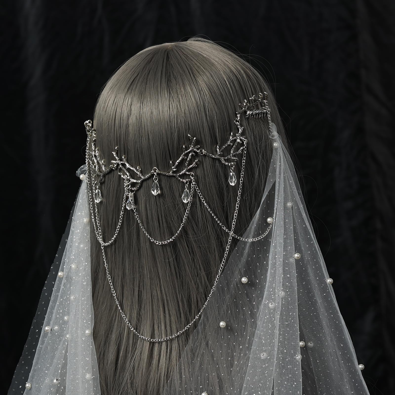 Glänzende Perle Hochzeitsschleier Braut Kopfschmuck Elfen Elfen Kleid Zubehör Göttin Kopfbedeckung Renaissance Feenkostüm