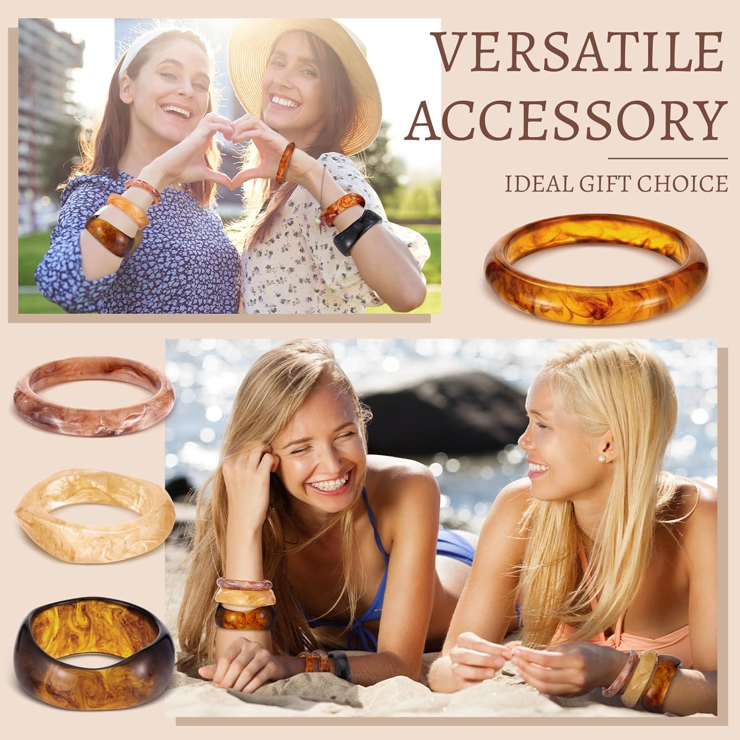 6 Pcs Acrylic Resin Chunky Bangle Bracelets Geometric Cuff Wide Wristband Bracelet Thick Acetate Jewelry Statement Jewelry Set for Women Gift - Image 7