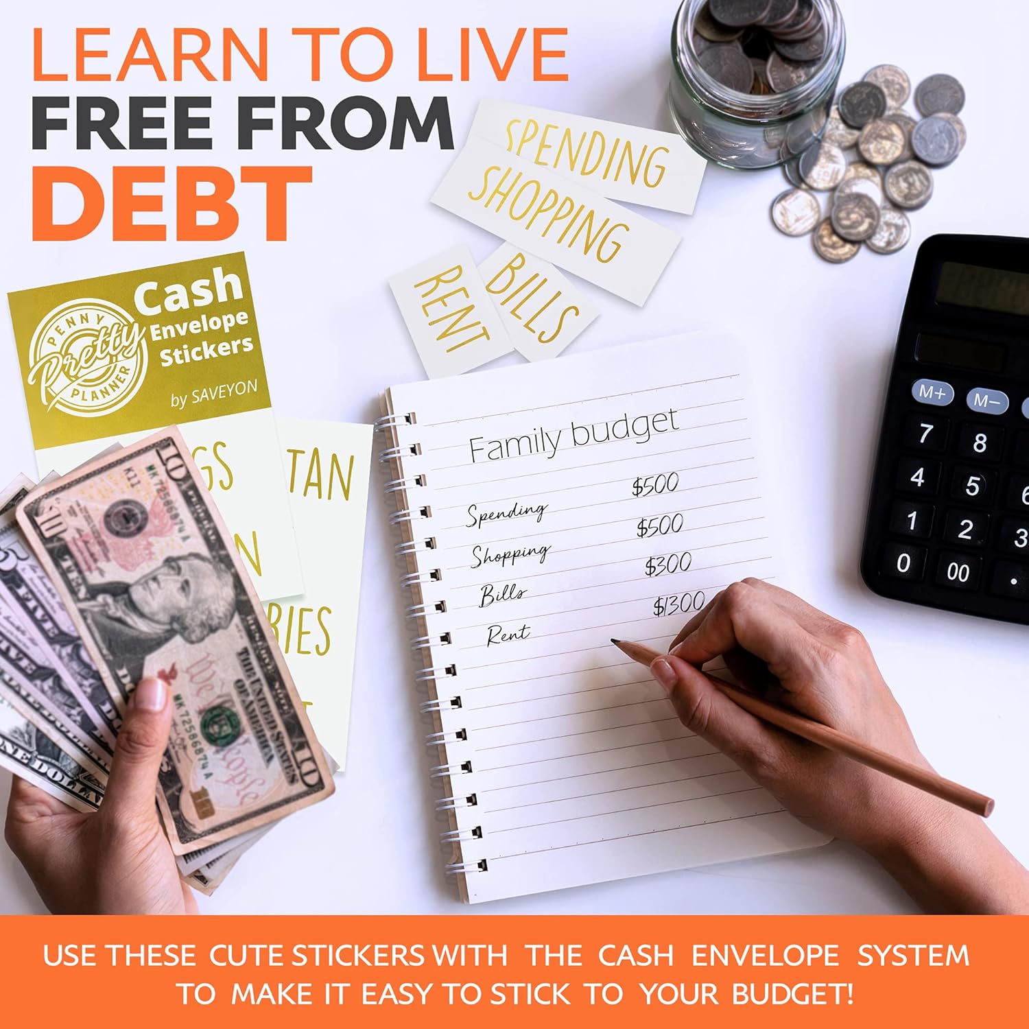 SAVEYON Gold Budget Binder Stickers - 70 Pcs Waterproof Financial Management Labels for Cash Envelopes, Planners